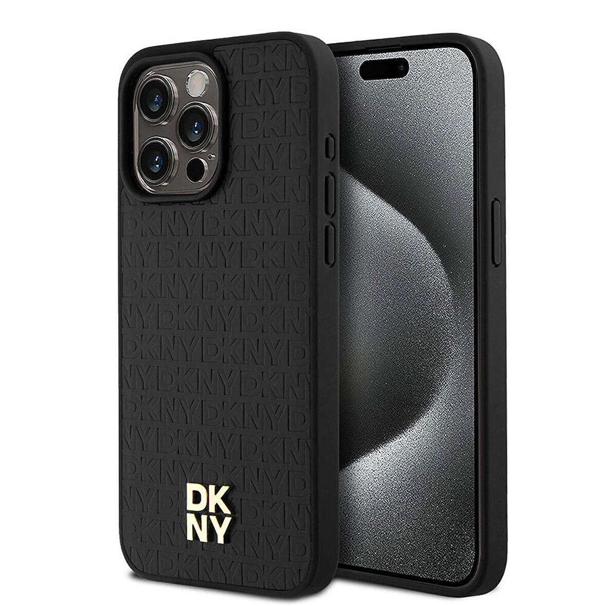 Apple iPhone 15 Pro Max Uyumlu Kılıf DKNY Orjinal Lisanslı Magsafe Şarj Özellikli 3D Yazılı Repeat Pattern Kapak