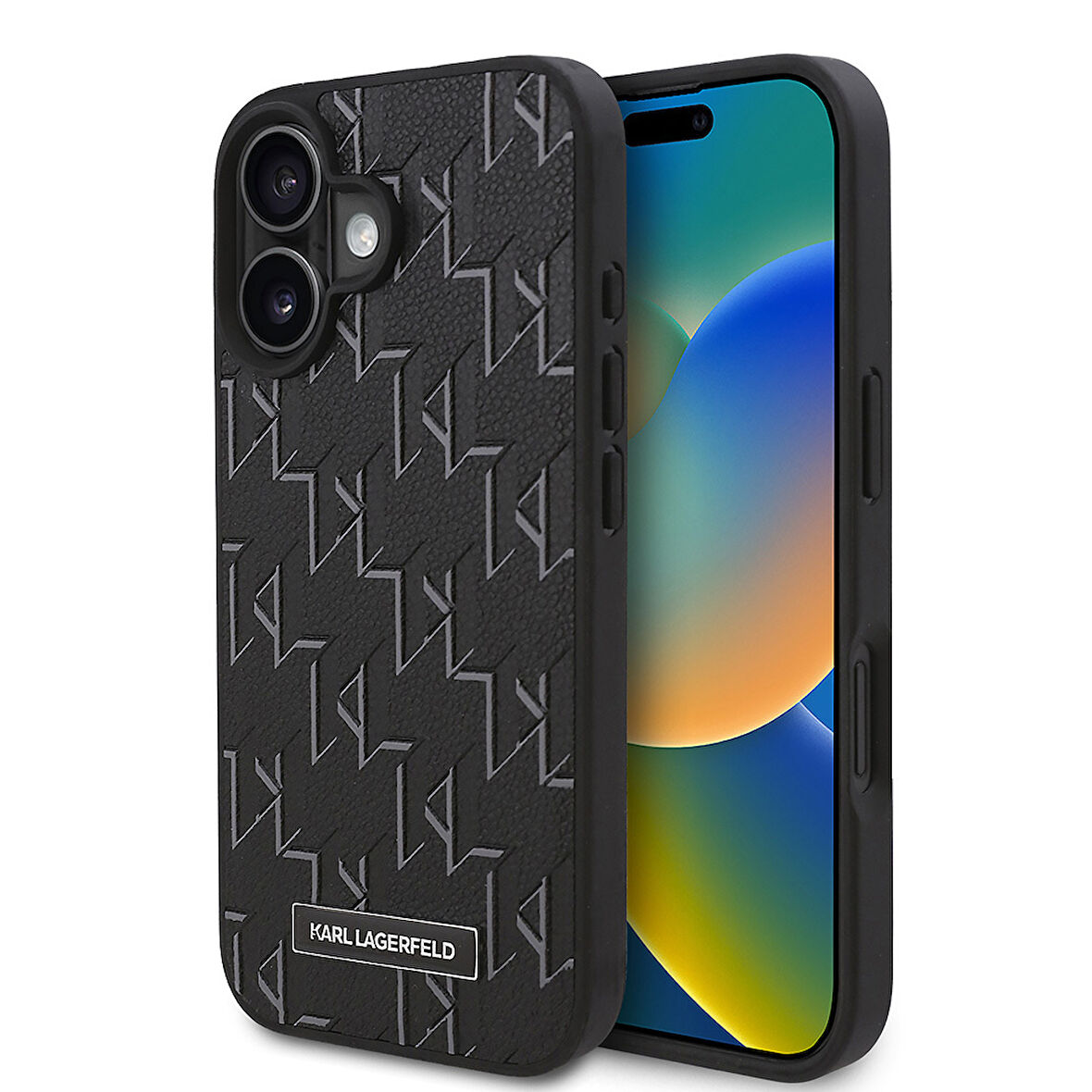 iPhone 16 Kılıf Karl Lagerfeld Orjinal Lisanslı Magsafe Şarj Özellikli KL Yazılı Hot Stamp Siyah