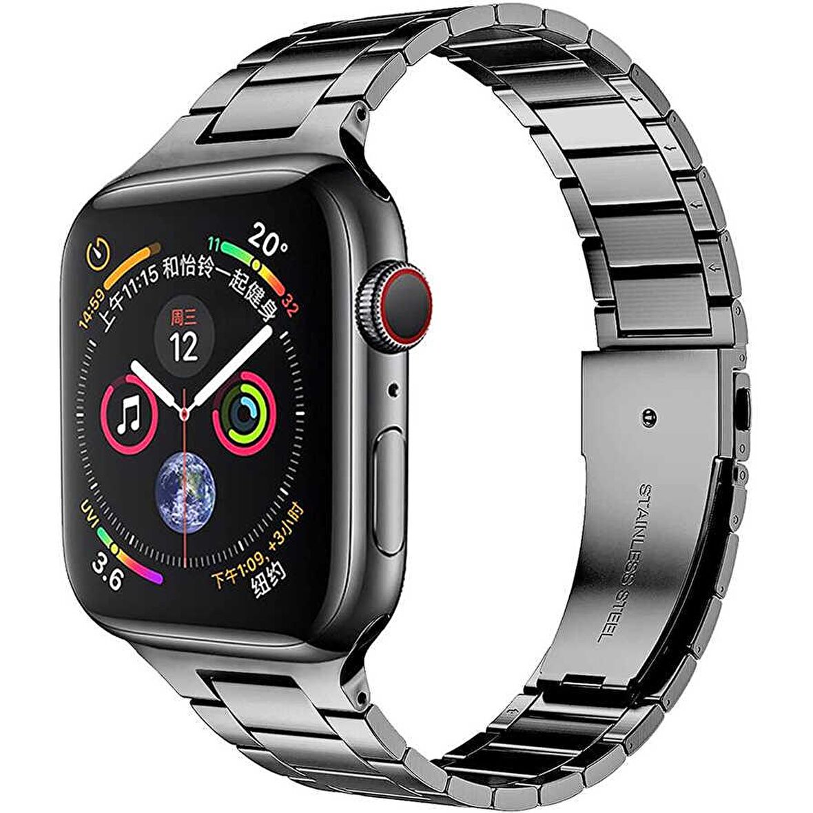 Apple Watch Uyumlu 38mm Wiwu Ultra Thin Steel Belt Three Beads Metal Saat Kordon Kayış Bileklik 
