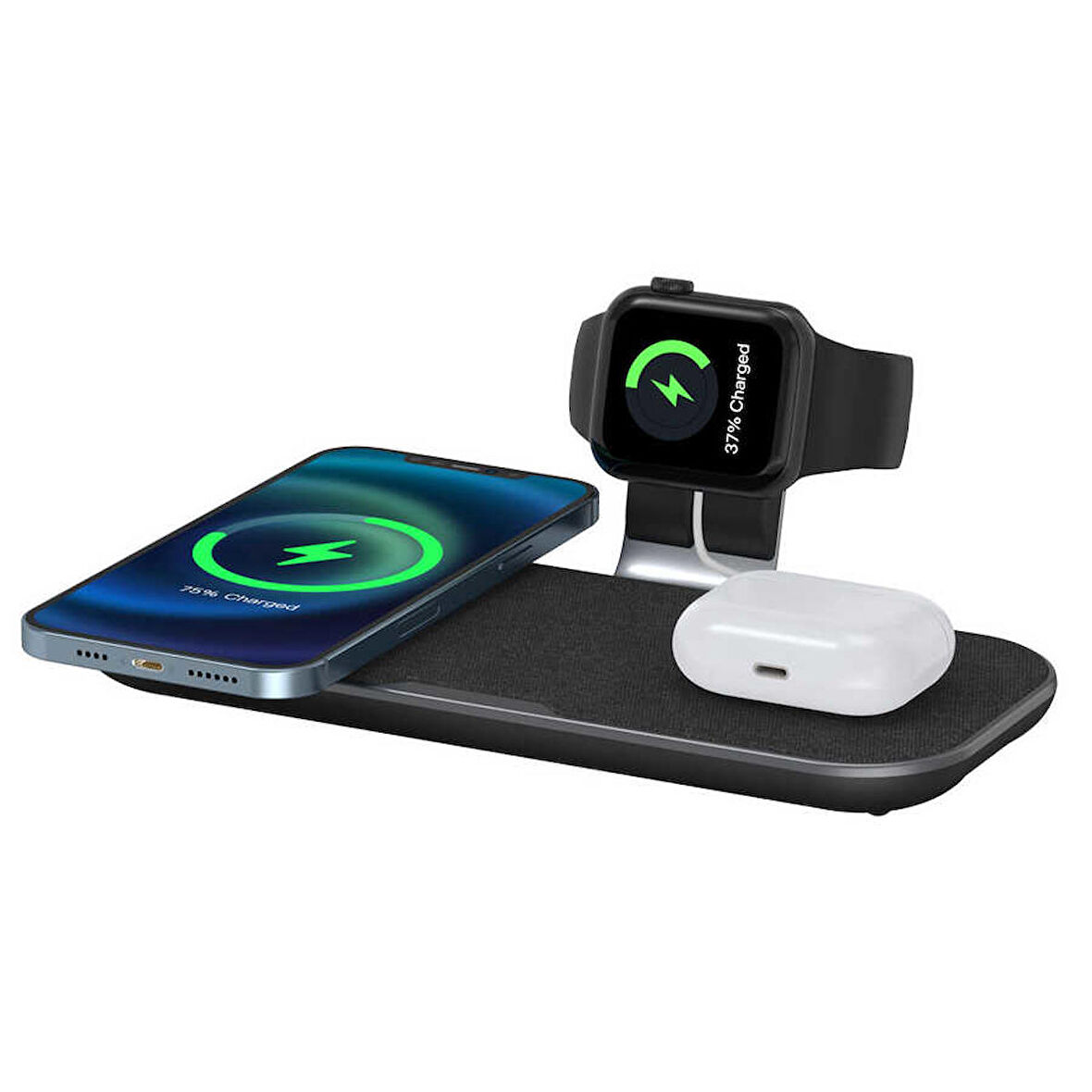 Wiwu Power Air PA3IN1B 3 in 1 Kablosuz Şarj Standı 15W iPhone & Airpods & Apple Watch Uyumlu Şarj İstasyonu 