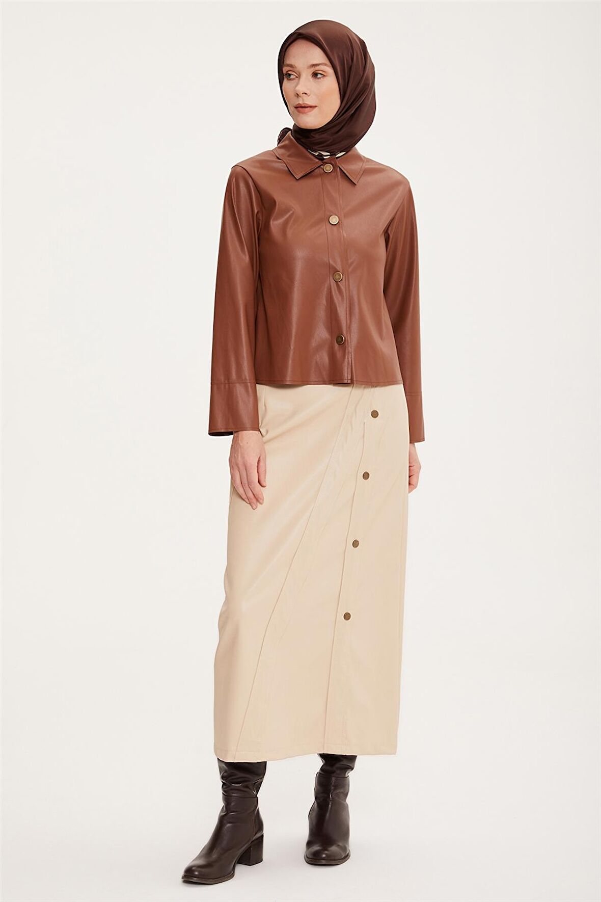 Armine Kısa Deri Ceket 22K5007 Camel