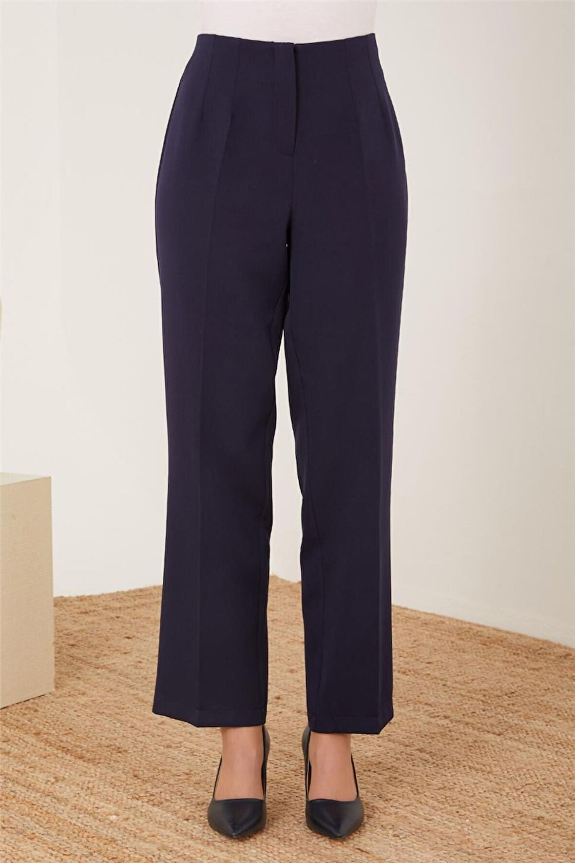 Kadın Pensli Yüksek Bel Basic Pantolon - Lacivert | 40
