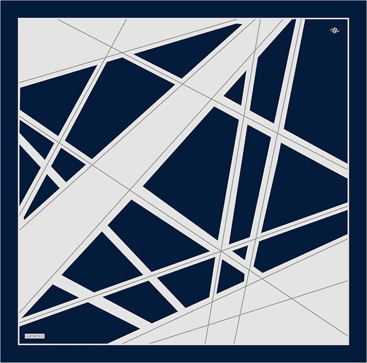 Armine Lacivert-Gümüş Geometrik Desenli Tivil İpek Eşarp 8945-05