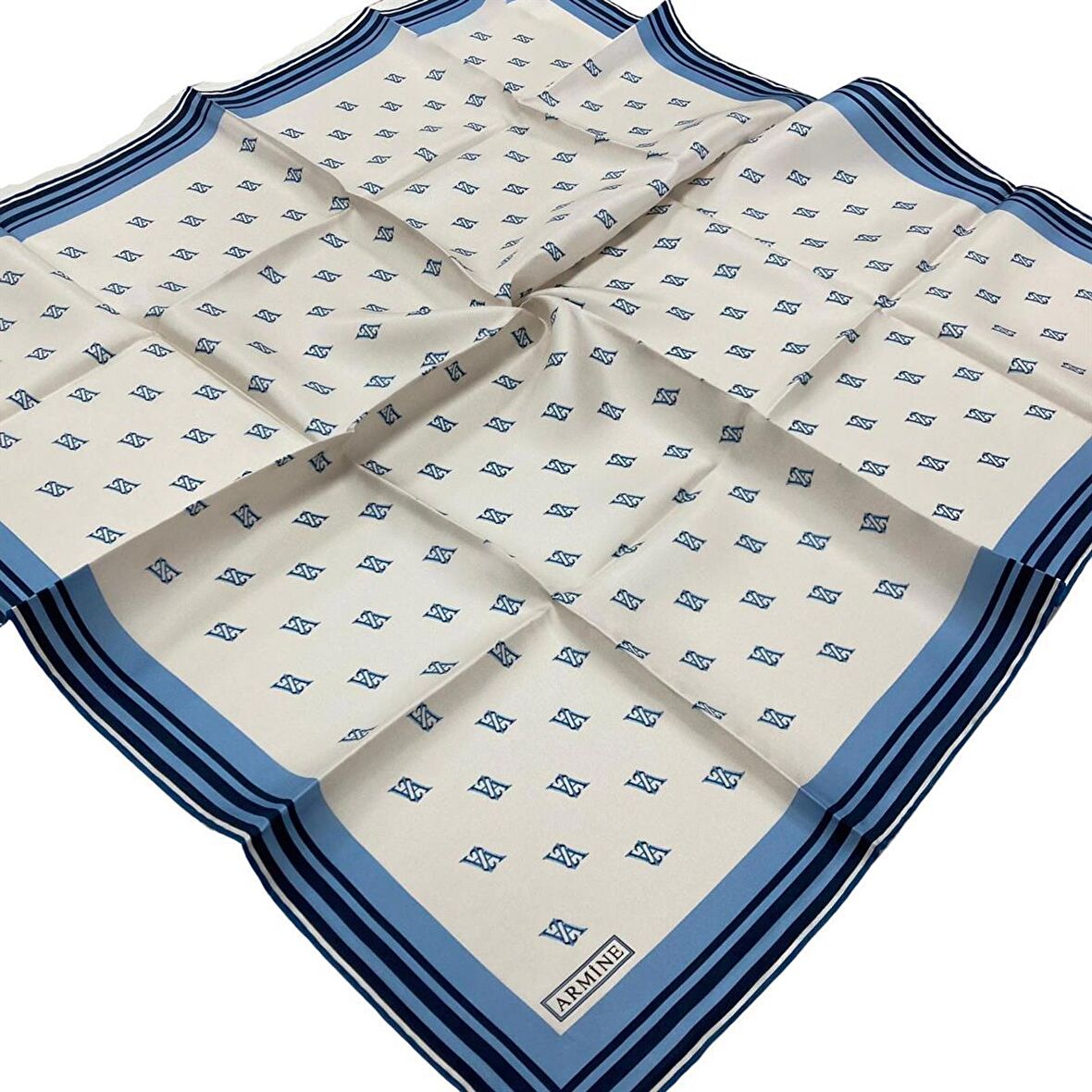 Armine Bebe Mavi Desenli Tivil İpek Eşarp 8959-07