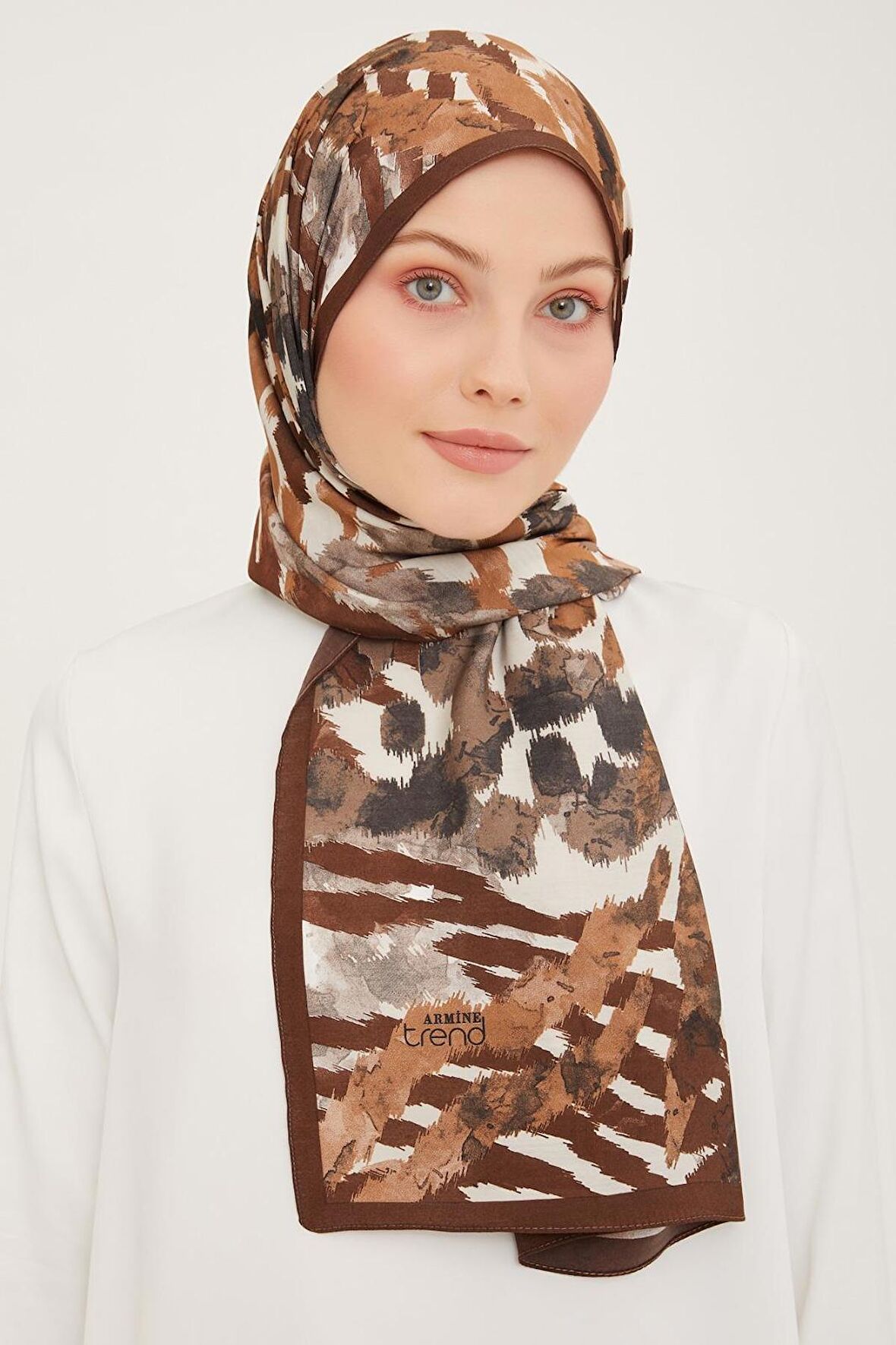 Armine Trend Acı Kahve-Krem Fırça Desen Modal Şal 6318-13