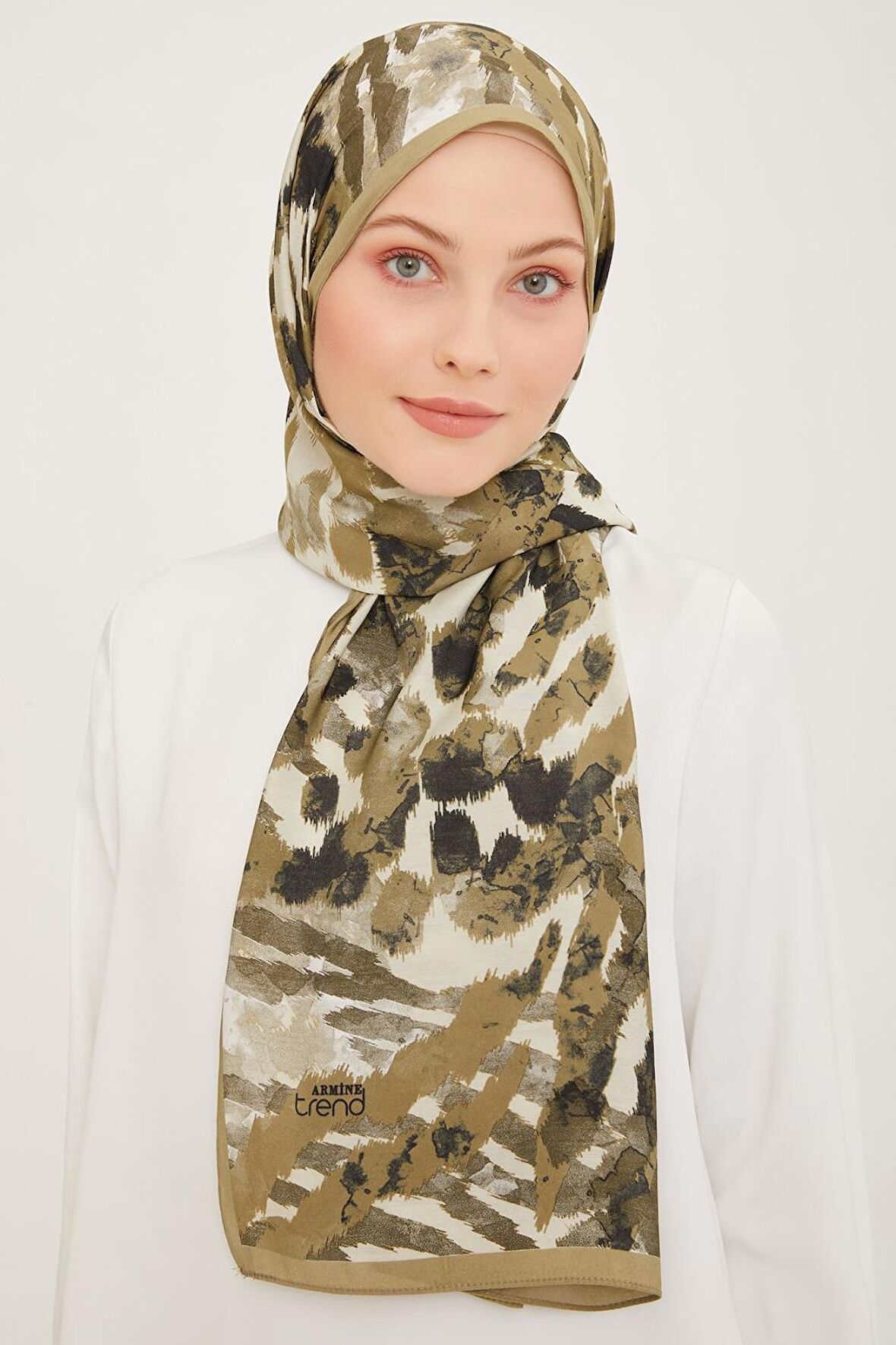 Armine Trend Haki-Krem Fırça Desen Modal Şal 6318-14
