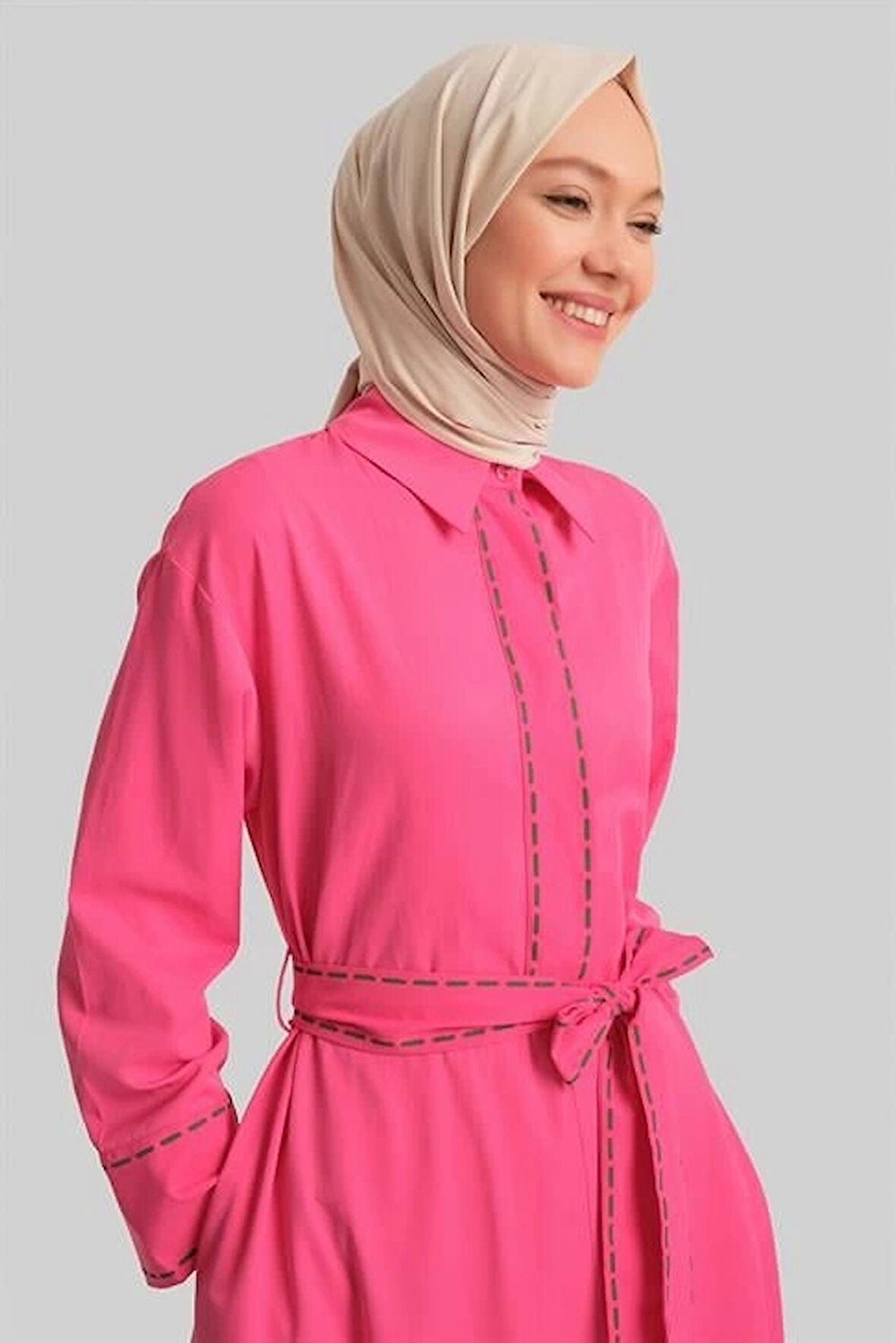 Armine Dikiş Efektli Bağlamalı Elbise 24Y9809 Orkide