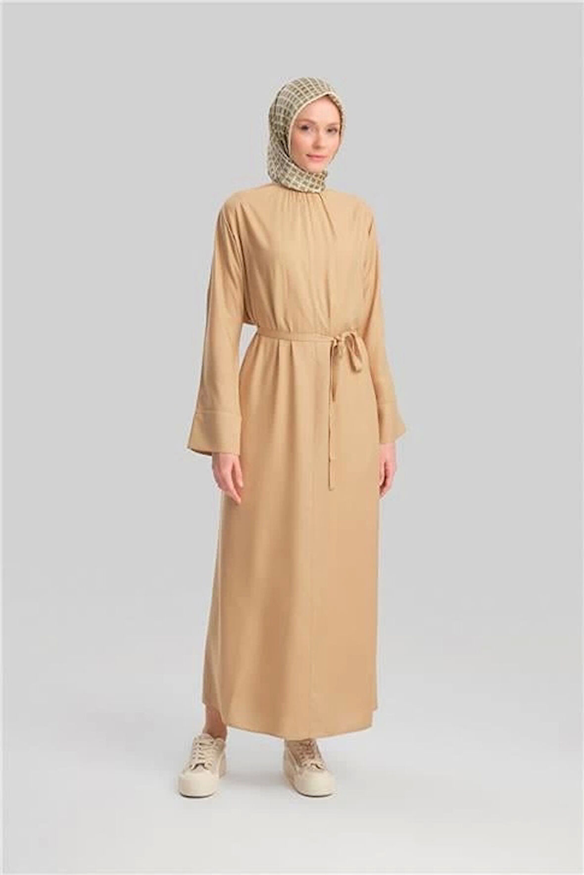 Armine Kolu Bütün Viskon Tencel Elbise 24Y9821 Camel