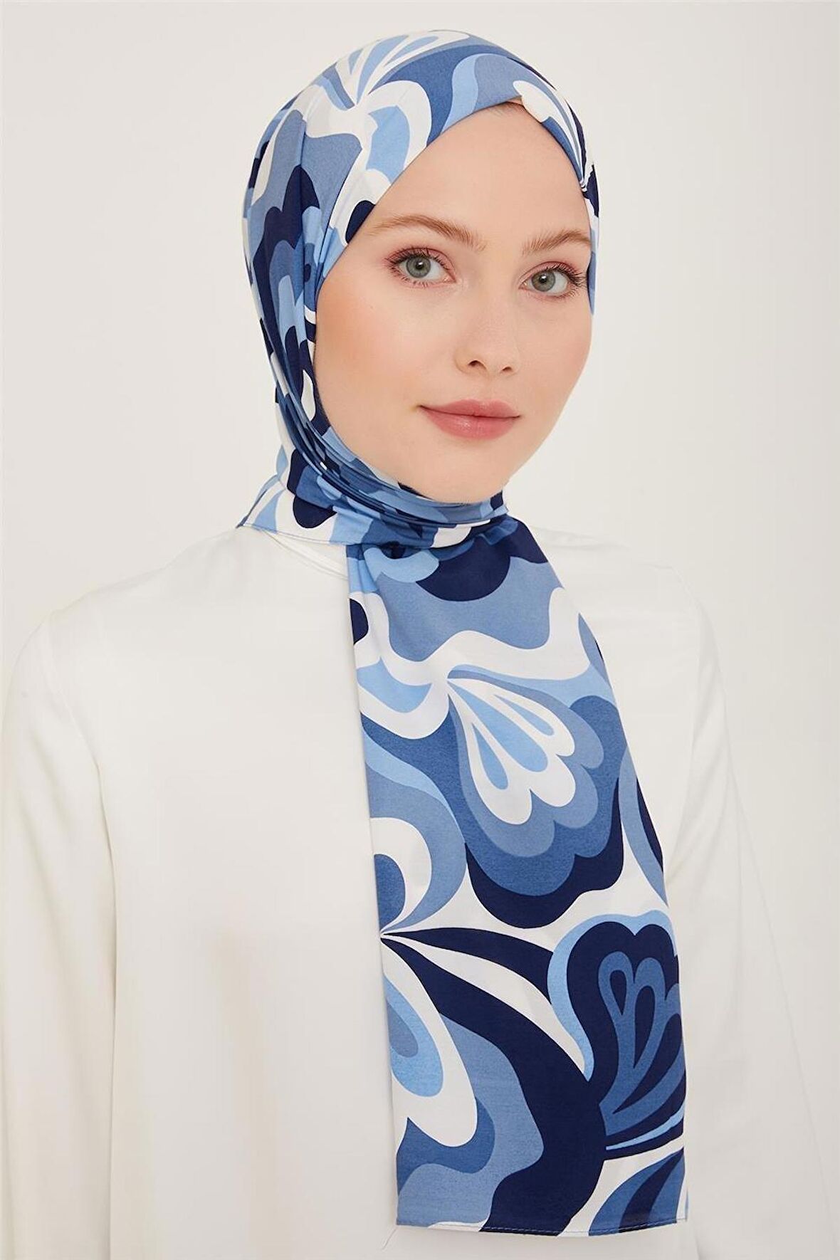 Armine Trend Defne Şal 6348-2-07 Mavi Beyaz