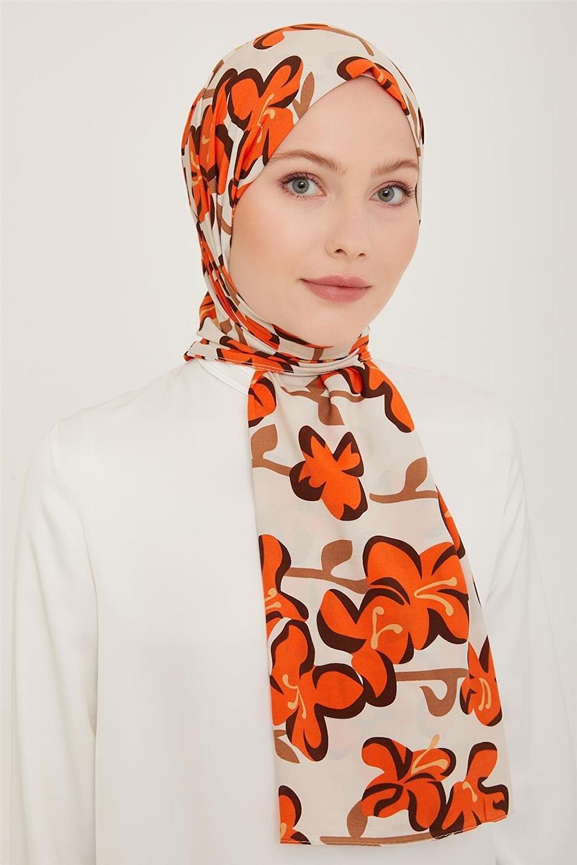 Armine Trend Defne Şal 6348-04 Beyaz Turuncu