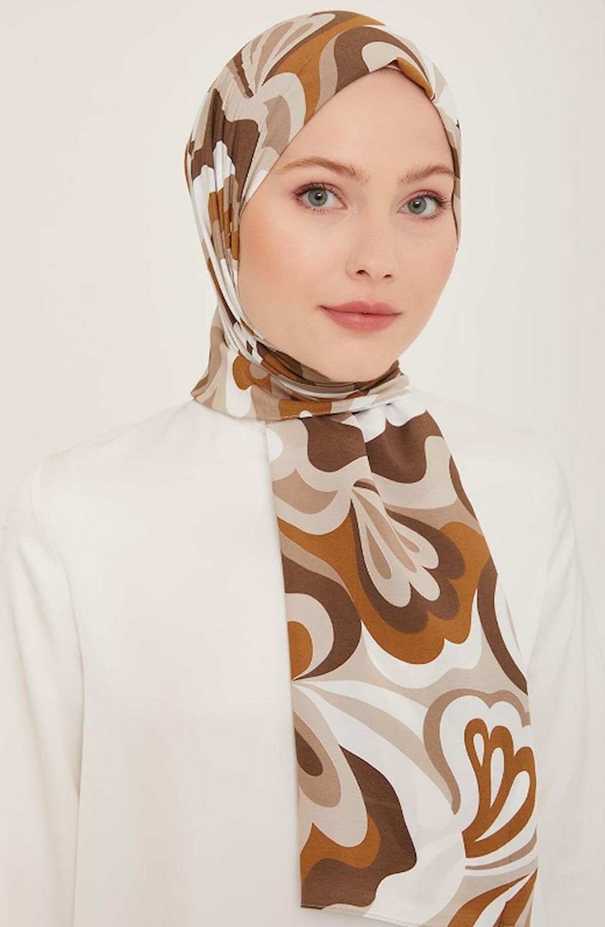 Armine Trend Defne Şal Hardal Beyaz 6348-2-21