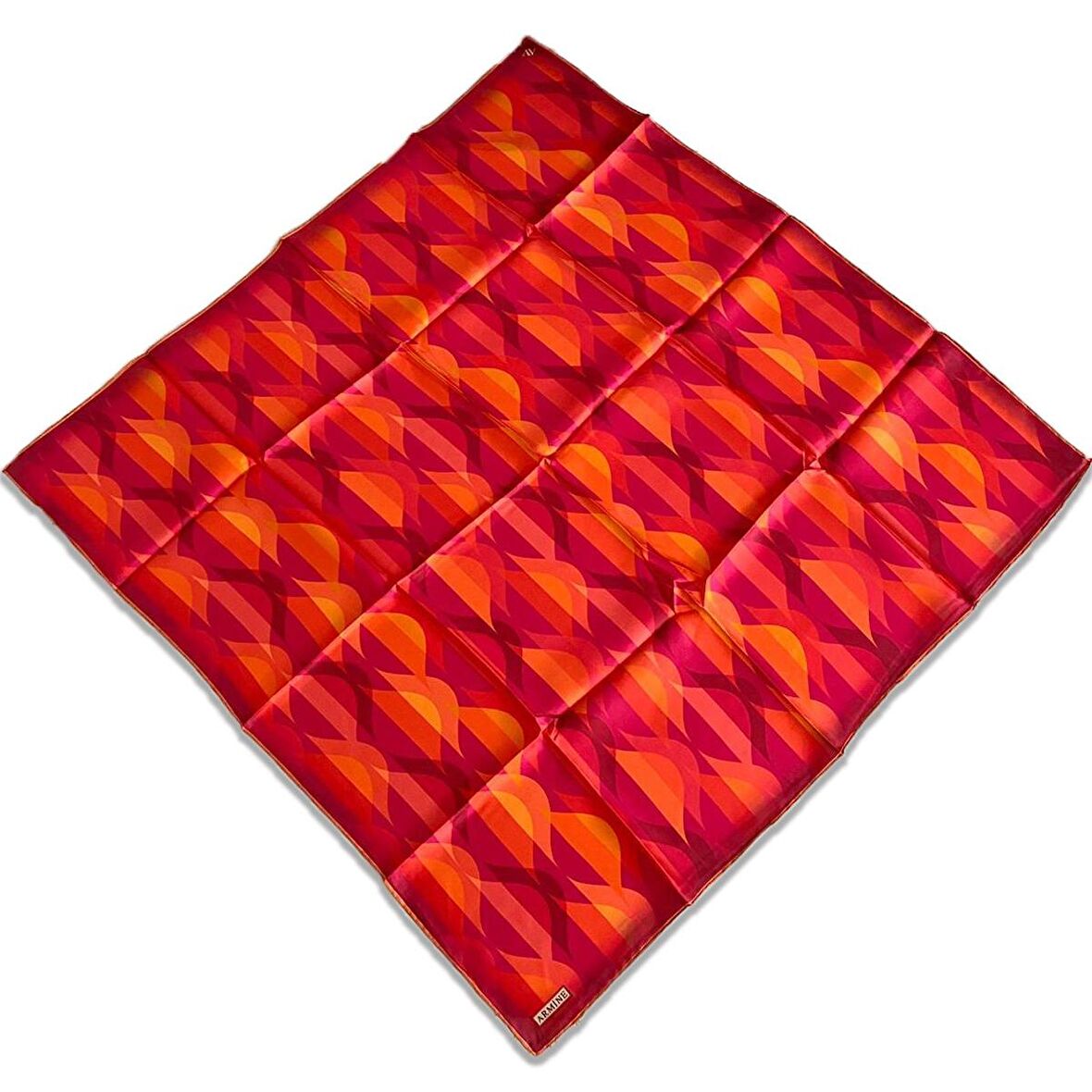 Armine Pembe Turuncu Geometrik Desen Tivil İpek Eşarp 9169-01