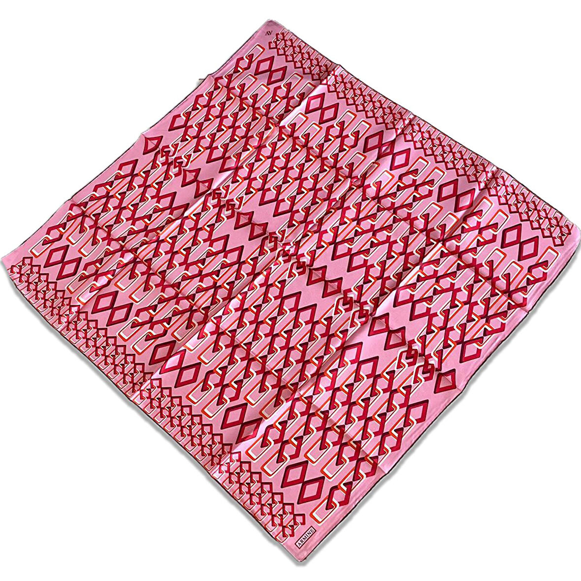 Armine Pembe Geometrik Desen Sura İpek Eşarp 9172-01