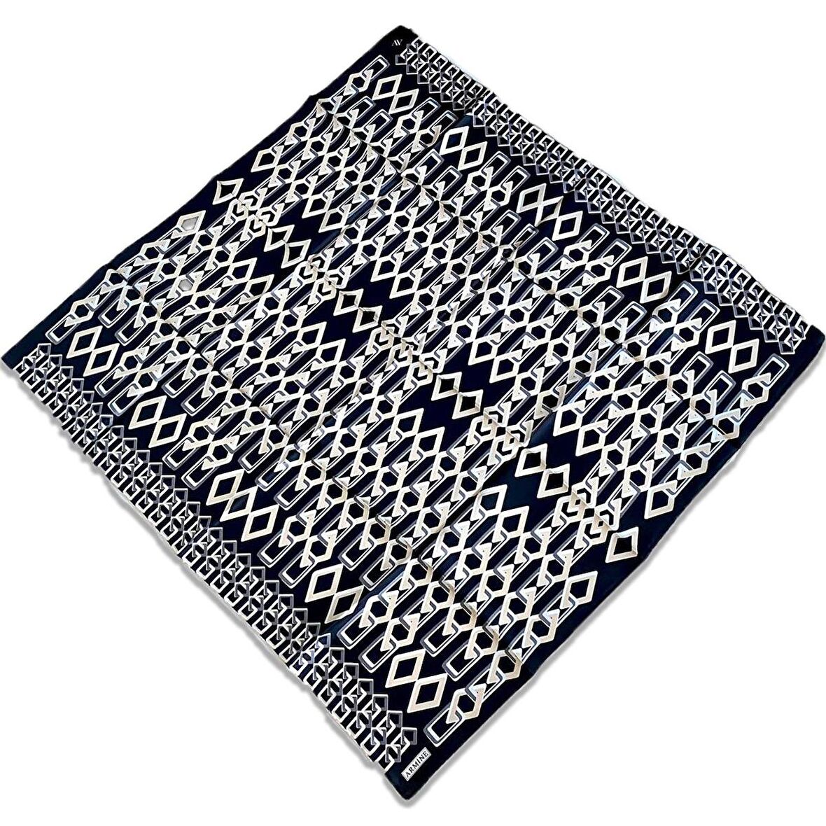 Armine Siyah Geometrik Desen Tivil İpek Eşarp 9172-85