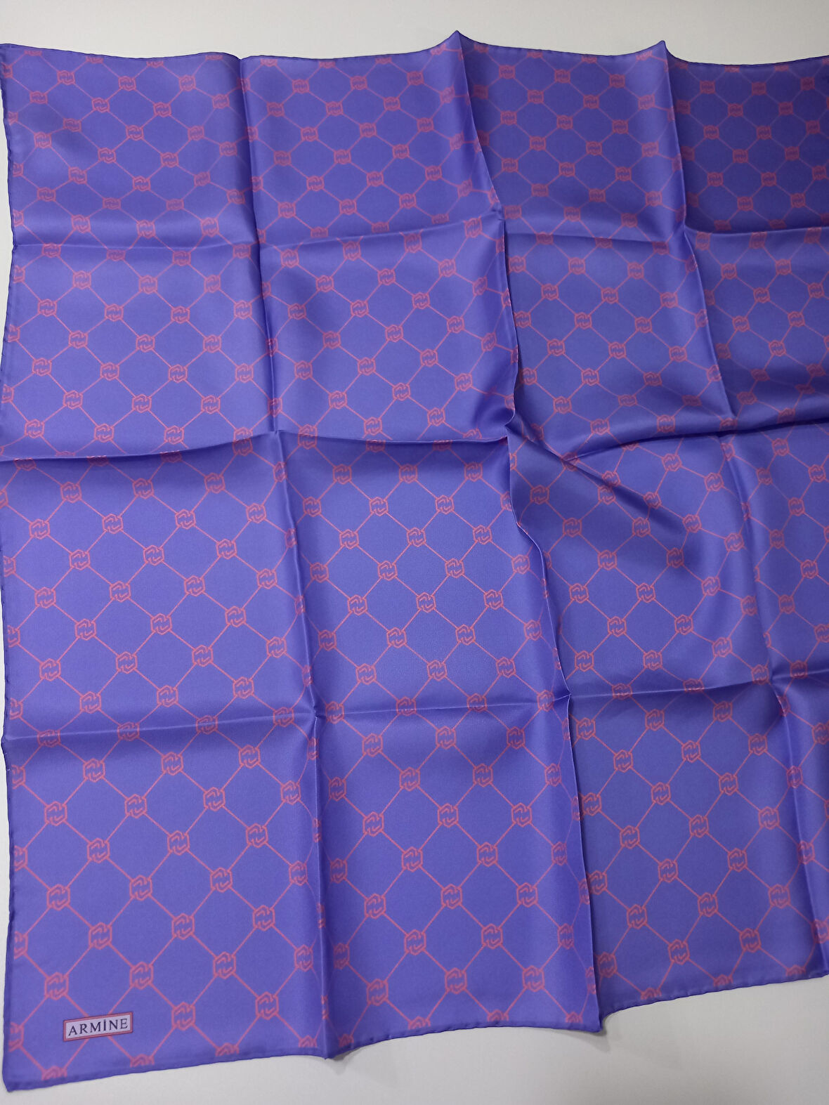 Armine Lila Monogram Desenli Tivil İpek Eşarp-E24YA9178D02-07