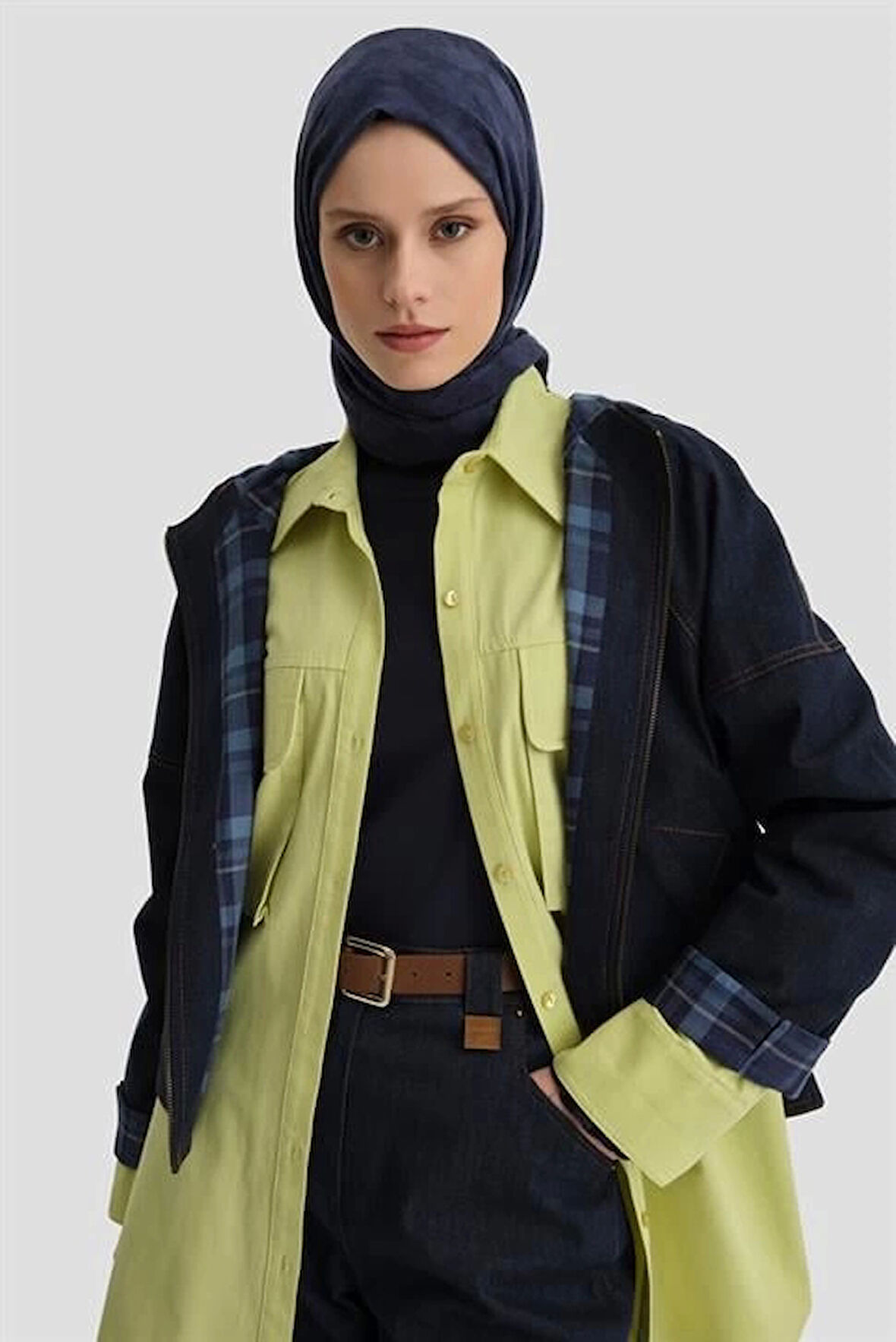Armine Ekose Astarlı Denim Ceket 24K5701 Lacivert