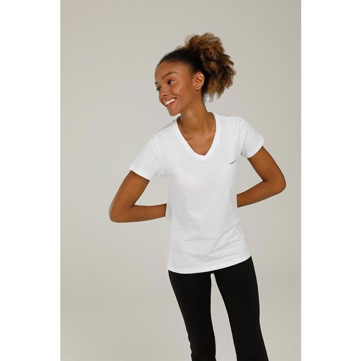 Lumberjack Basic V Yaka Bayan Beyaz T-Shirt W-CT126