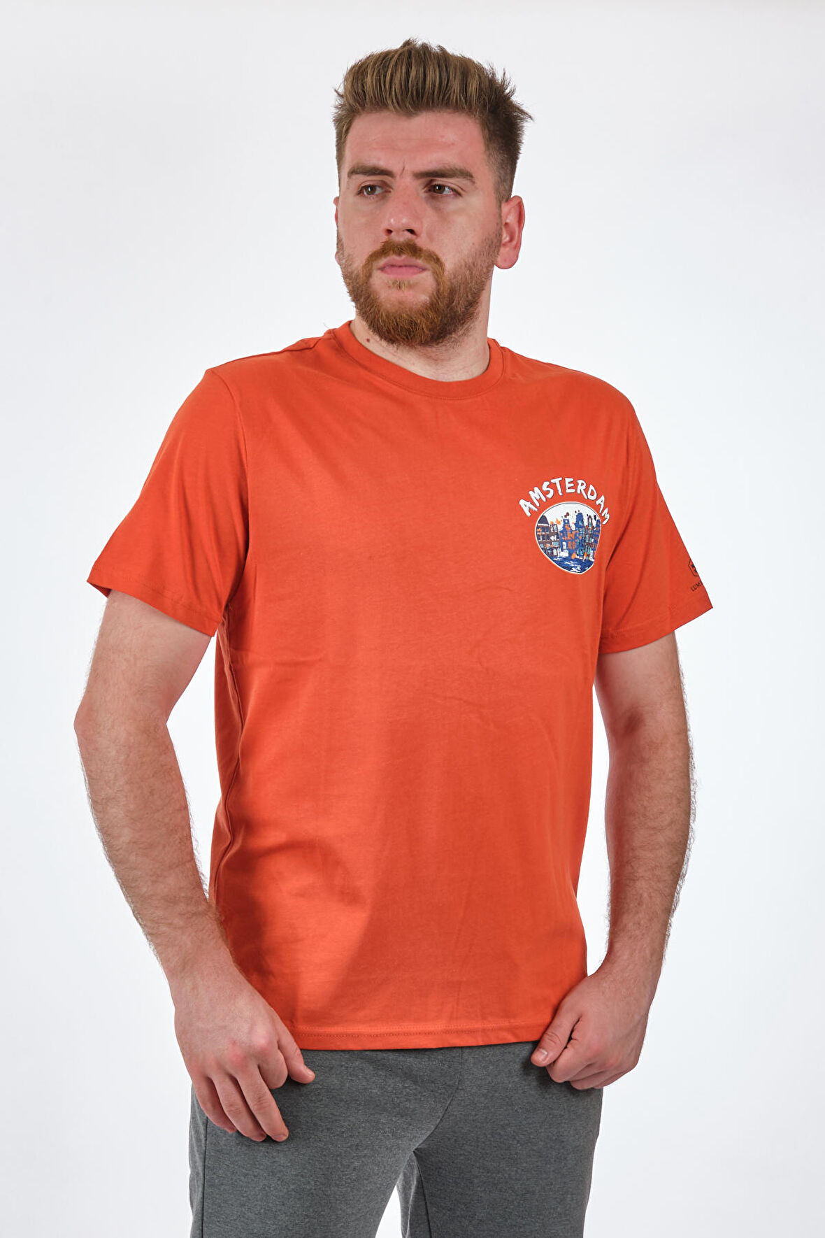 Lumberjack Bisiklet Yaka Baskılı Turuncu Erkek T-Shirt 2S11OTBL3FX