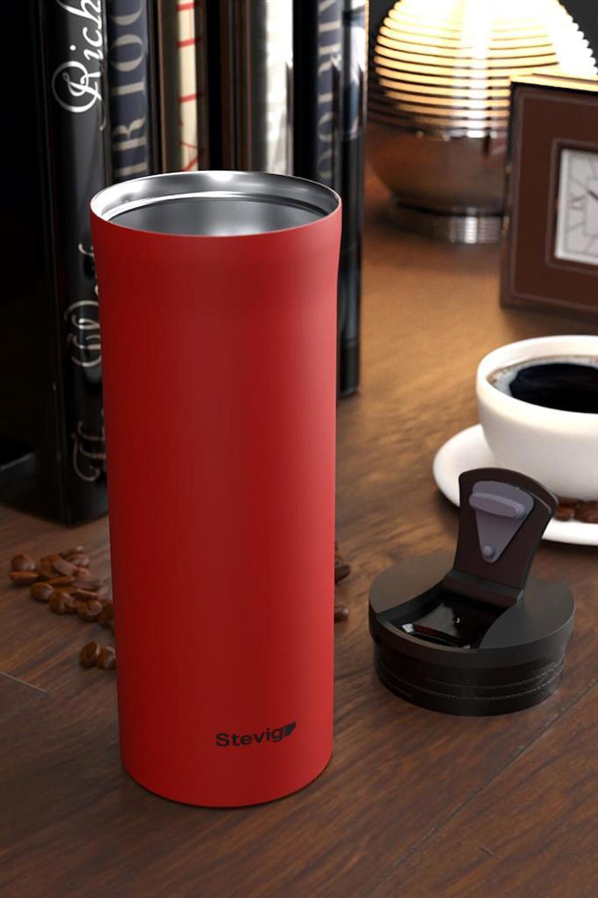 Stevig 2 Go Paslanmaz Çelik Termos Bardak 400 Ml Travel Mug Red ST-203