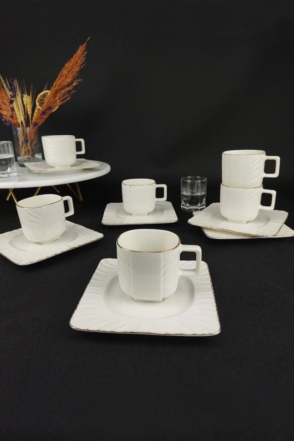 Digithome One Gold Line Porselen 6’lı Kahve Fincan Takımı Yaldızlı – SQFES-90 C320.045