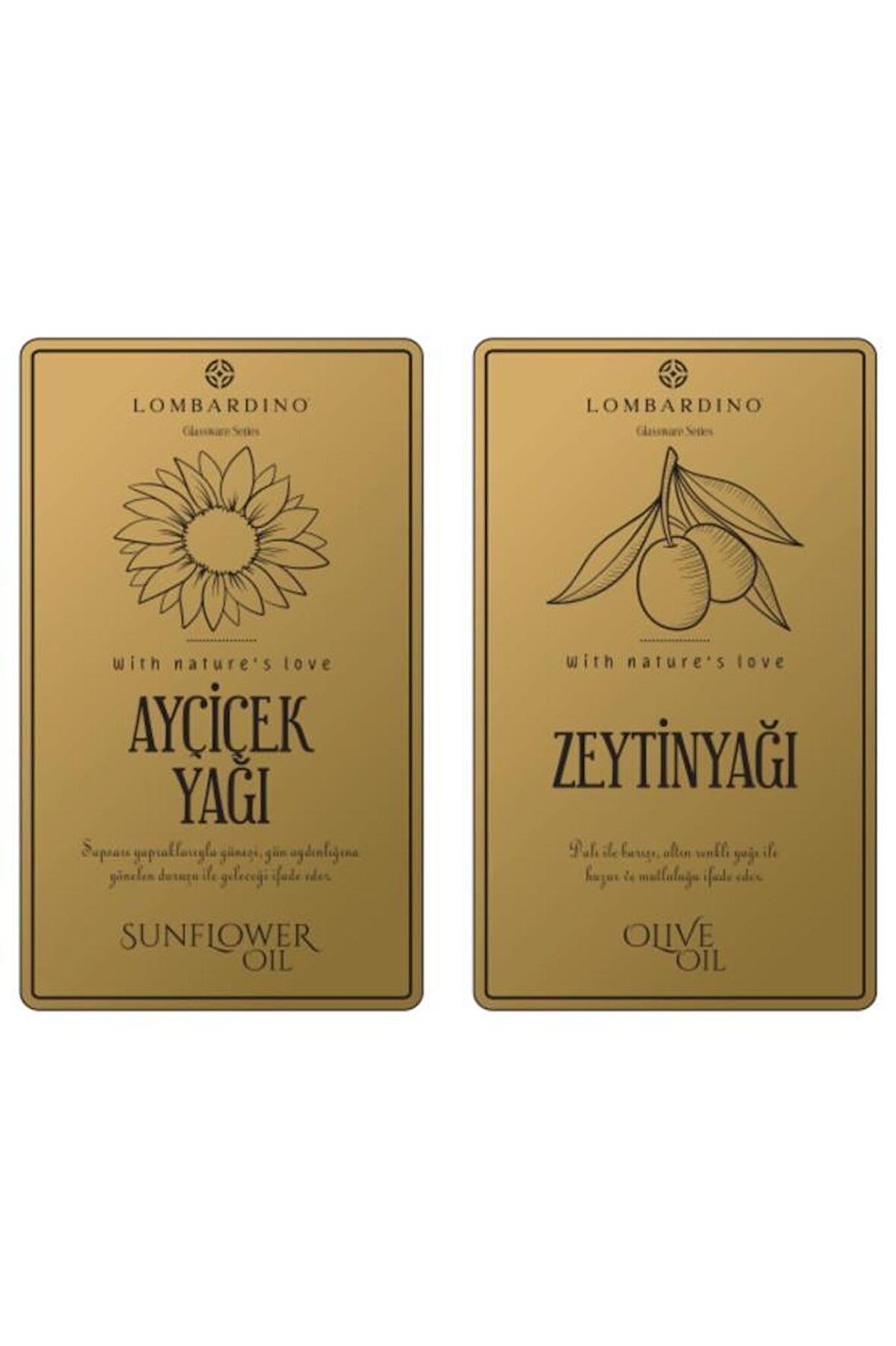 Lombardino 2 Adet Zeytinyağı ve Ayçicek Yağı Etiketi Sticker Seti 11x6,6 Cm Gold