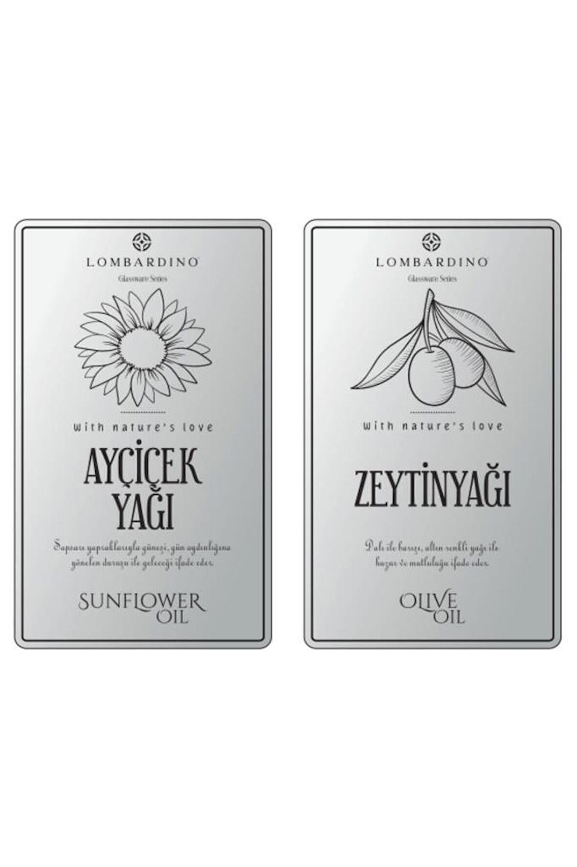 Lombardino 2 Adet Zeytinyağı ve Ayçicek Yağı Etiketi Sticker Seti 11x6,6 Cm Gümüş