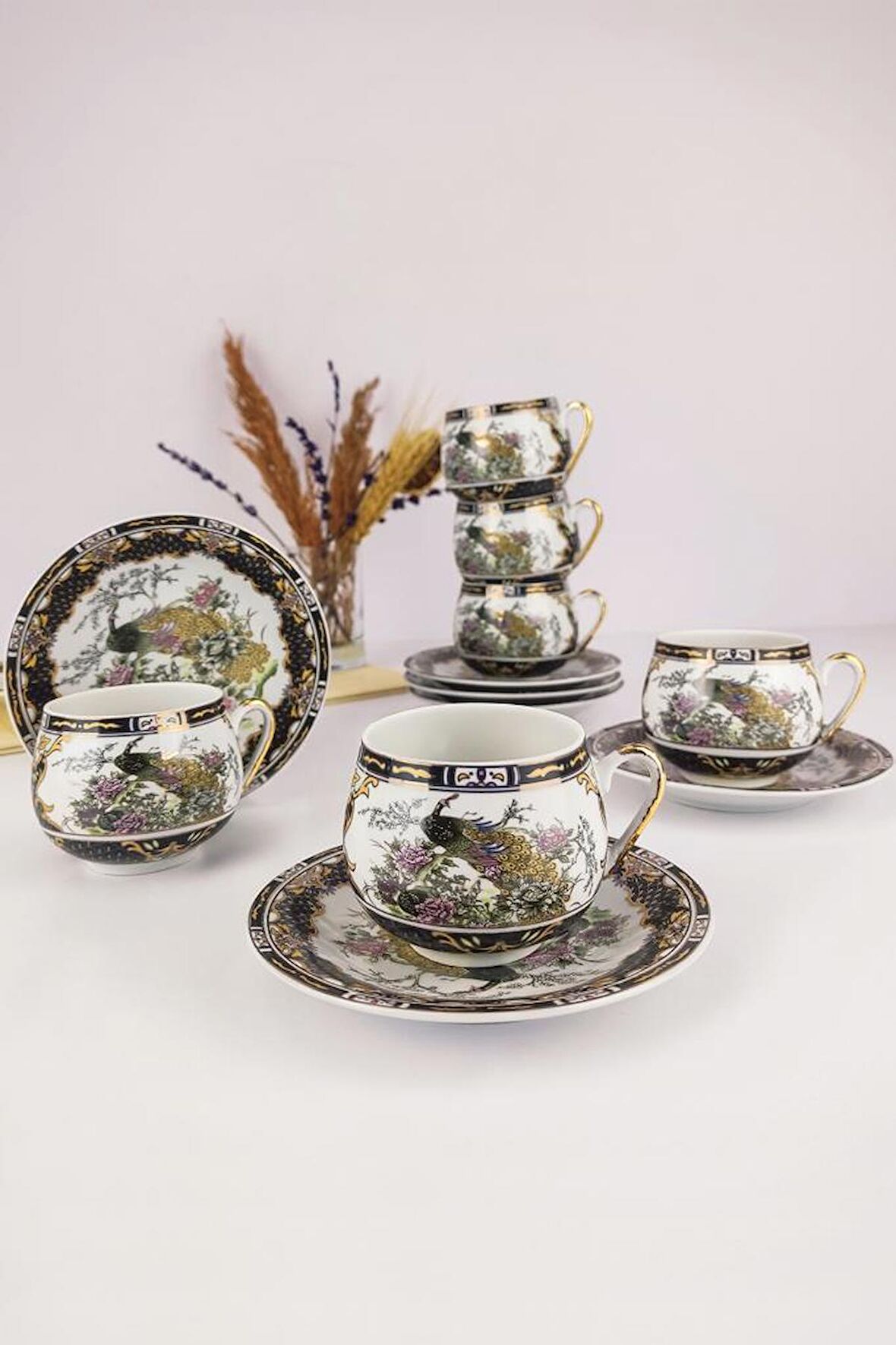 Digithome Kosova Porselen Tombul 6’lı Kahve Fincan Takımı Gold Yaldızlı Siyah - GSA-51 - HYT C320.049