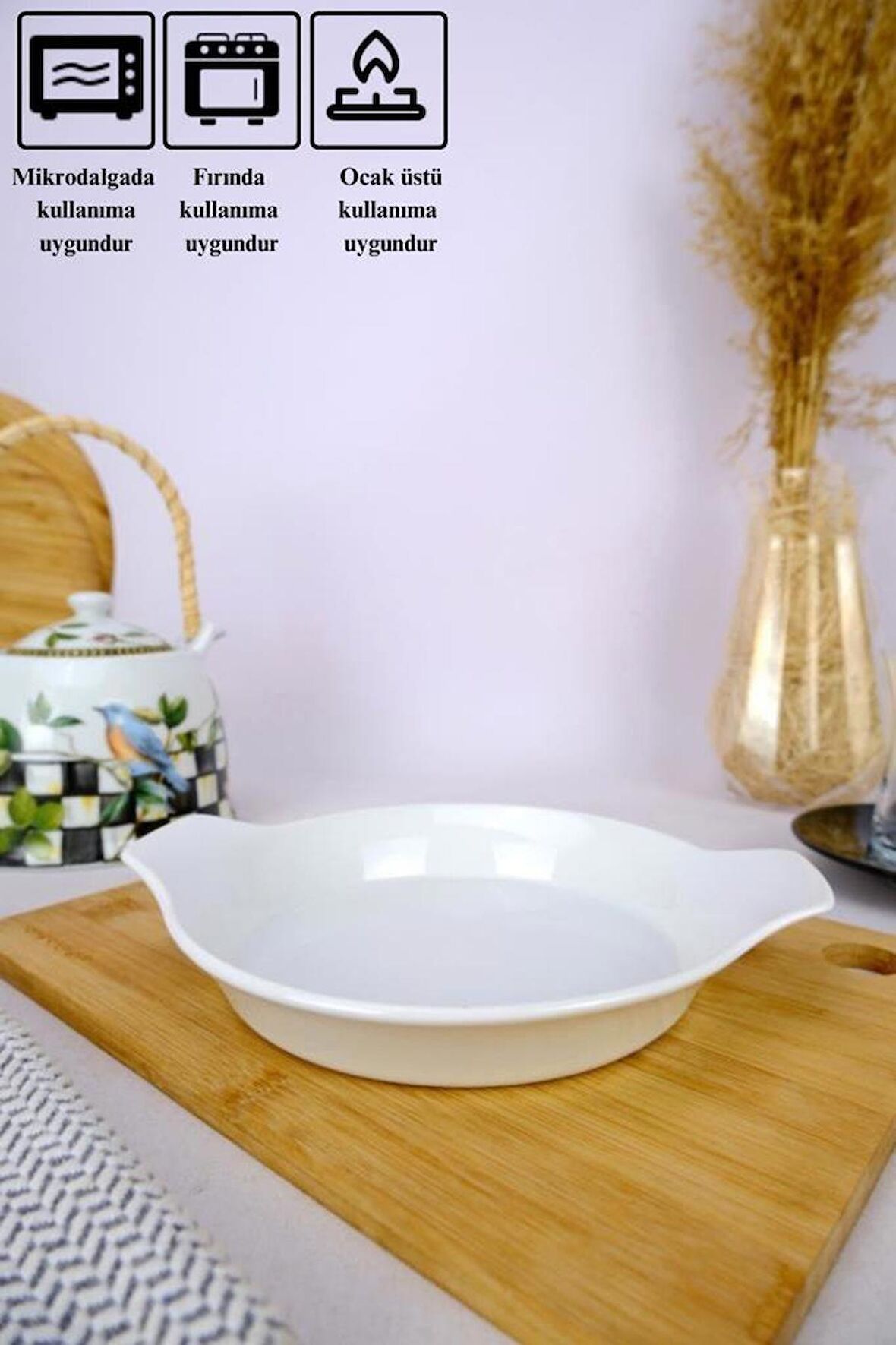 Digithome Porselen Kahvaltılık Sahan Isıya Dayanıklı Servis Sunum Tabağı Oval 18 Cm  - 63393 C320.045