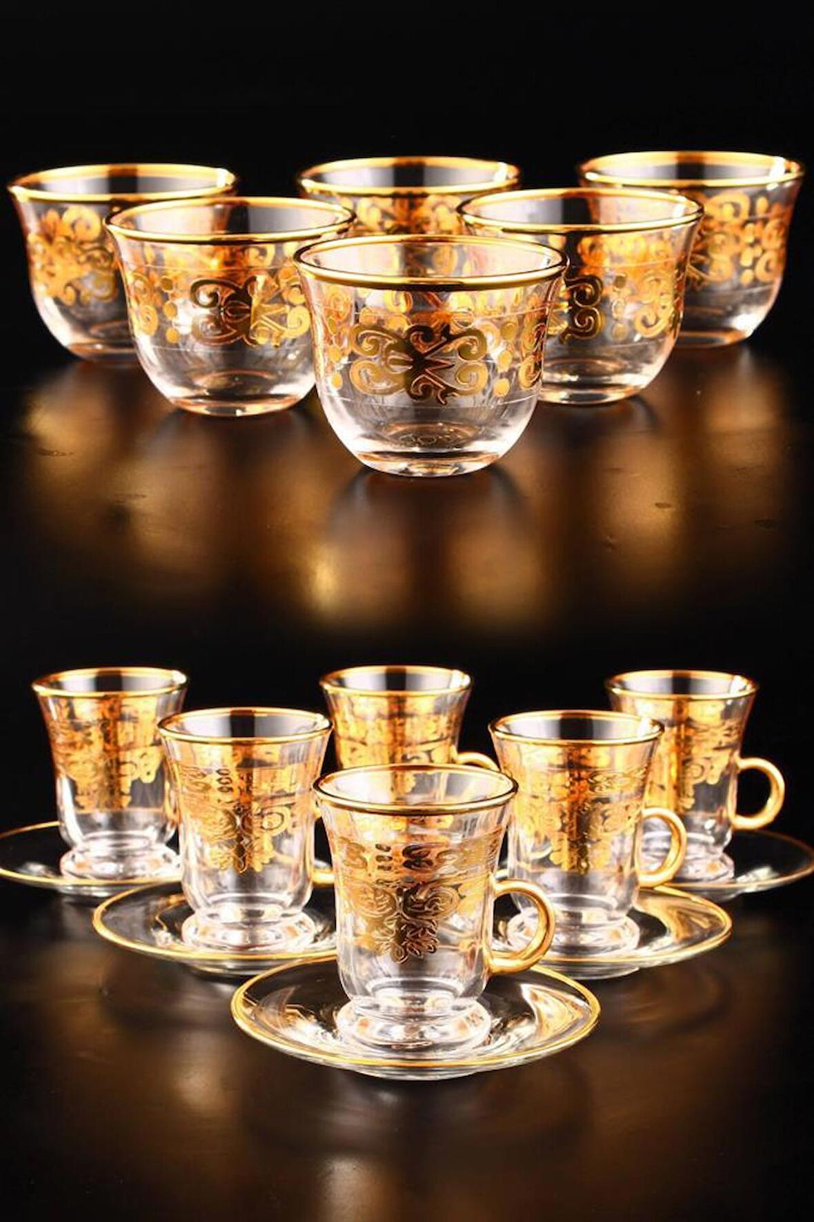 Digithome Gawa Tea Glass Set of 6 Handles 18 Parça Cam Çay Bardak Seti Takımı Gold Yaldızlı – C320.004