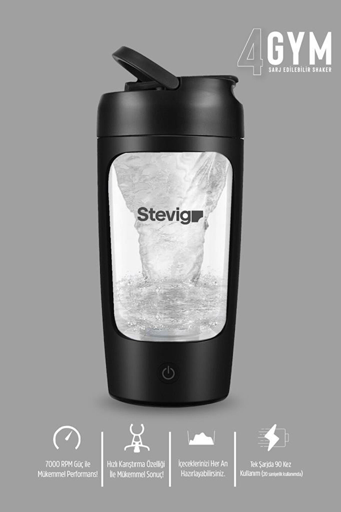 Stevig 4 Gym Şarj Edilebilir Elektrikli Protein Shaker 650 Ml Black ST-225