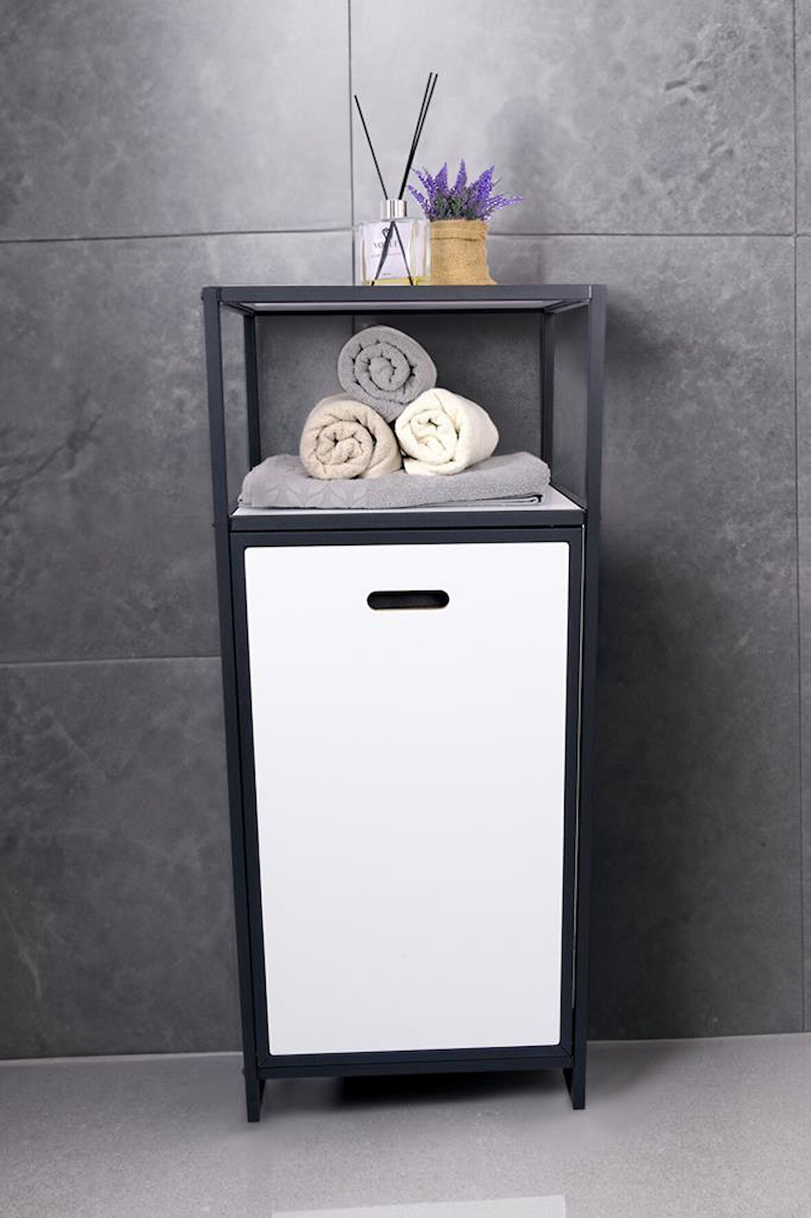 Digithome Metal Kirli Sepetli 2 Raflı Çok Amaçlı Banyo Düzenleyici Raf Organizer Siyah-Beyaz – MRS-010 C1-1-369