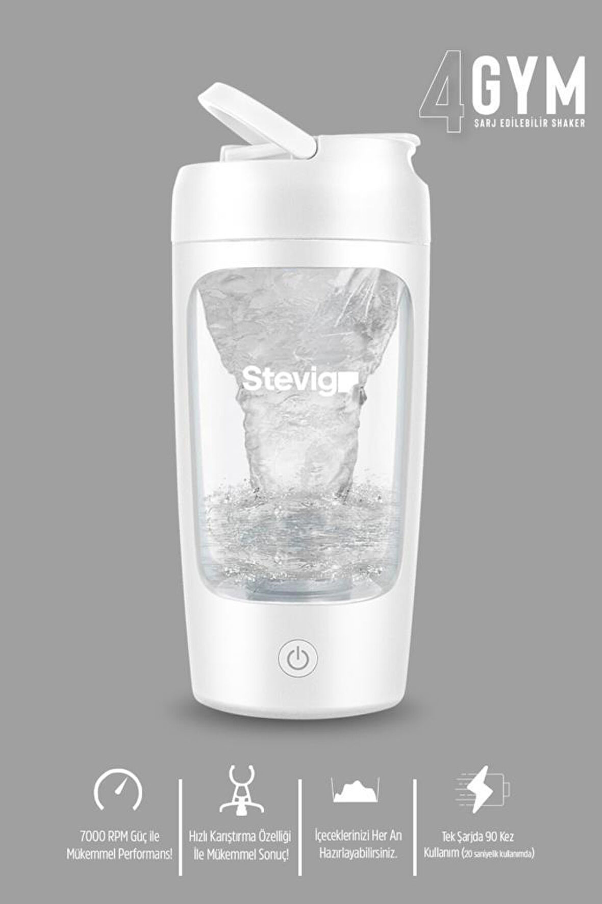 Stevig 4 Gym Şarj Edilebilir Elektrikli Protein Shaker 650 Ml White ST-226