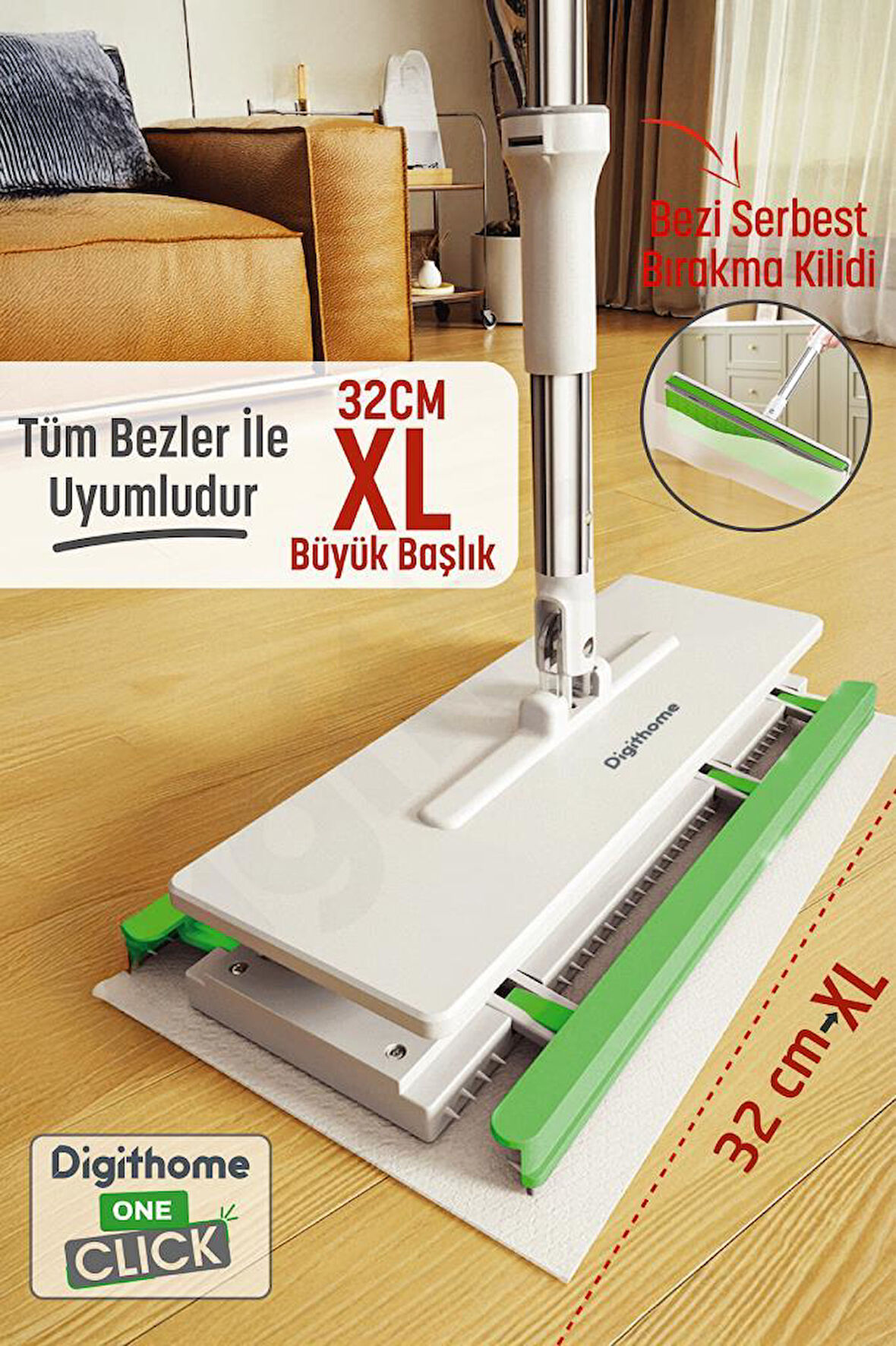 Digithome One Click Akıllı Mop Paleti XL 32cm Tembel Mop El Değmeden Islak Havlu Ve Bez Kullan At Otomatik Mop DGT-101