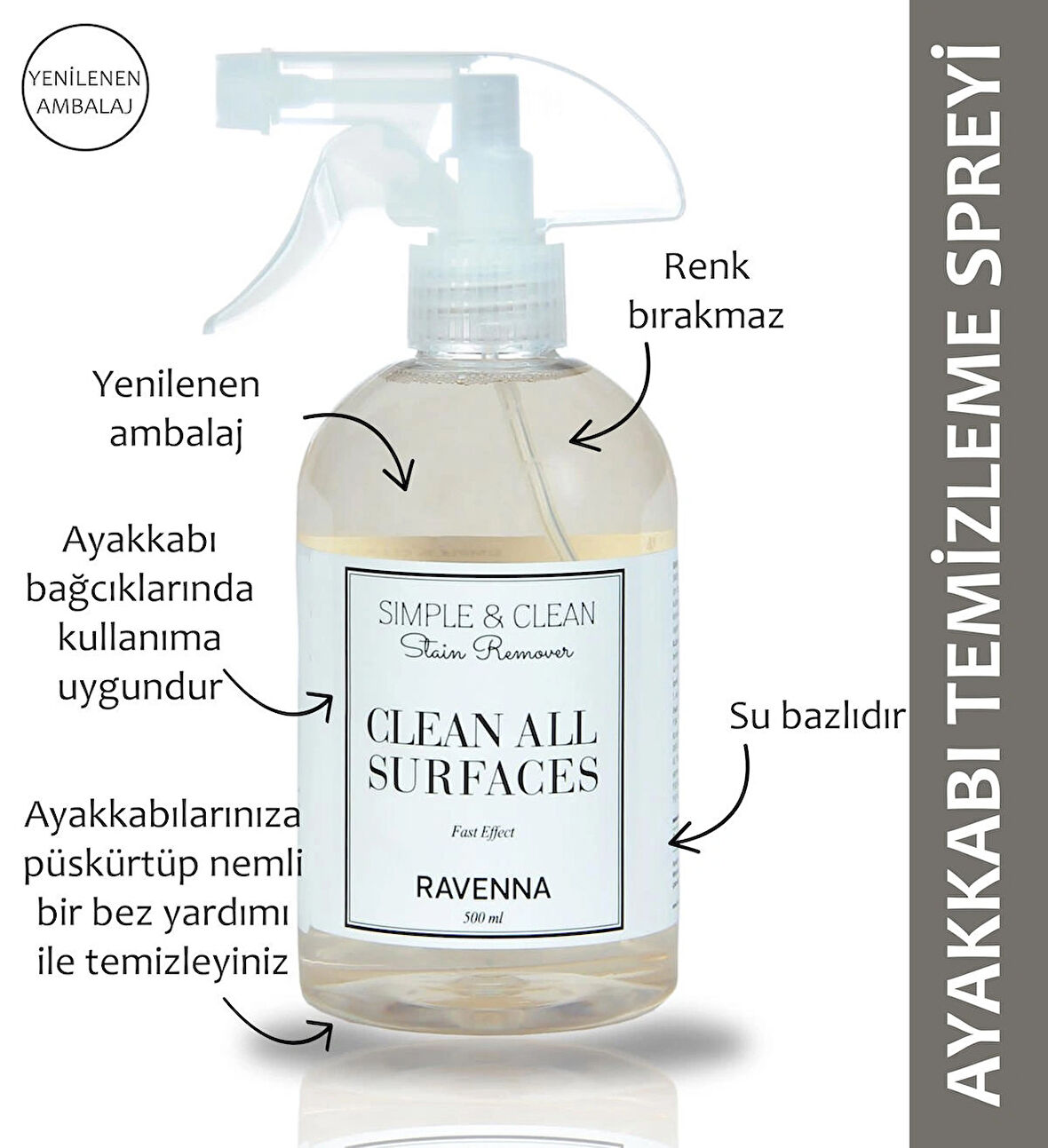 RAVENNA Simple&clean Ayakkabı Ve Kumaş Temizleme Spreyi 500 ml