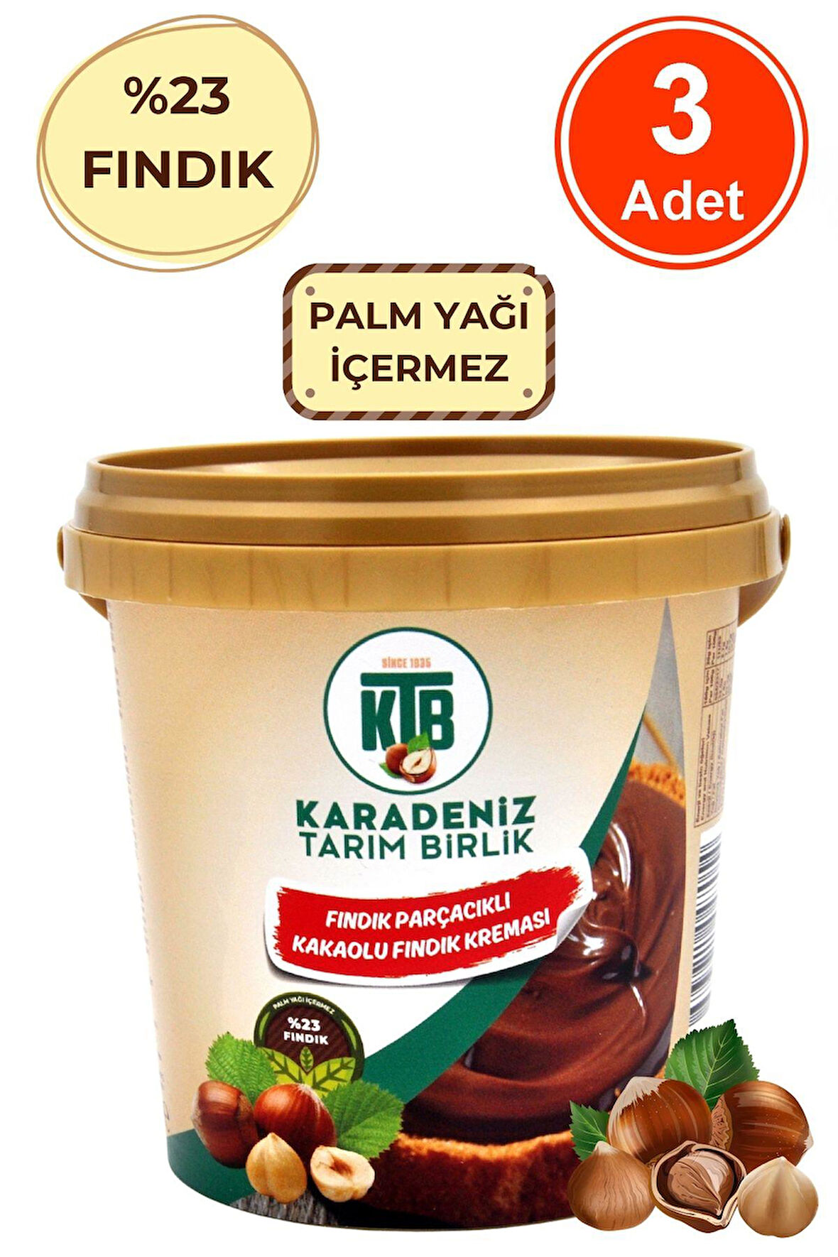 Fındık Parçacıklı Kakaolu Fındık Kreması (%23 Fındık) 800 G x 3 Adet Sürülebilir Çikolata Palm Yağı İçermez