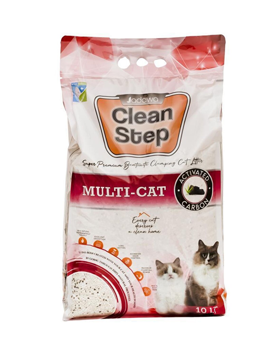Jadawa Clean Step Aktif Karbonlu Topaklanan İnce Tane Bentonit Kedi Kumu 10 LT