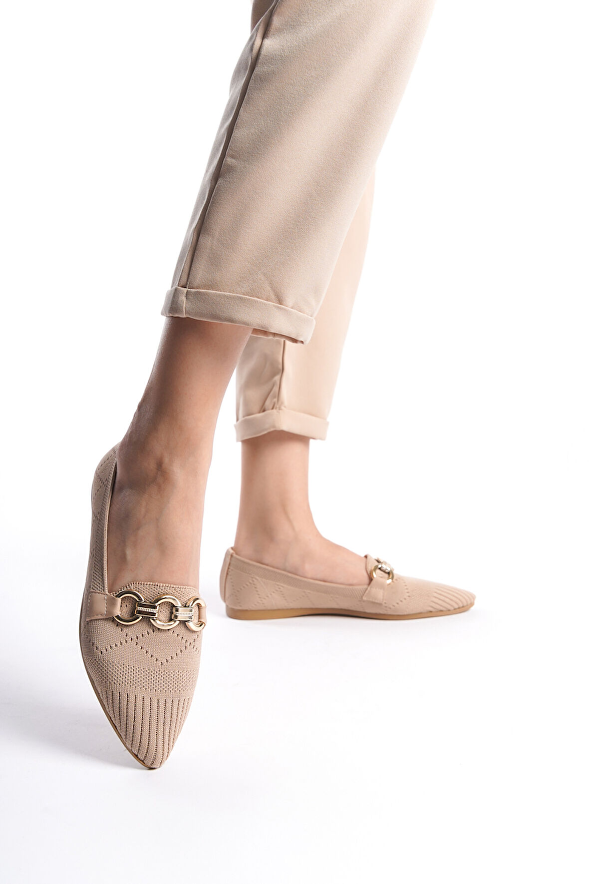 Kadın Günlük Rahat Tokalı Triko Casual Klasik Ayakkabı Babet B10