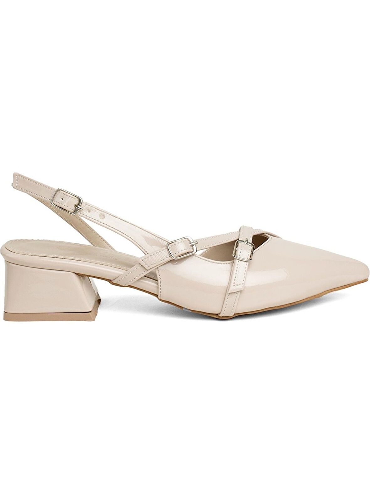 Kadın Sivri Burun Kemerli Rahat Klasik Kısa Topuklu Ayakkabı ZR06