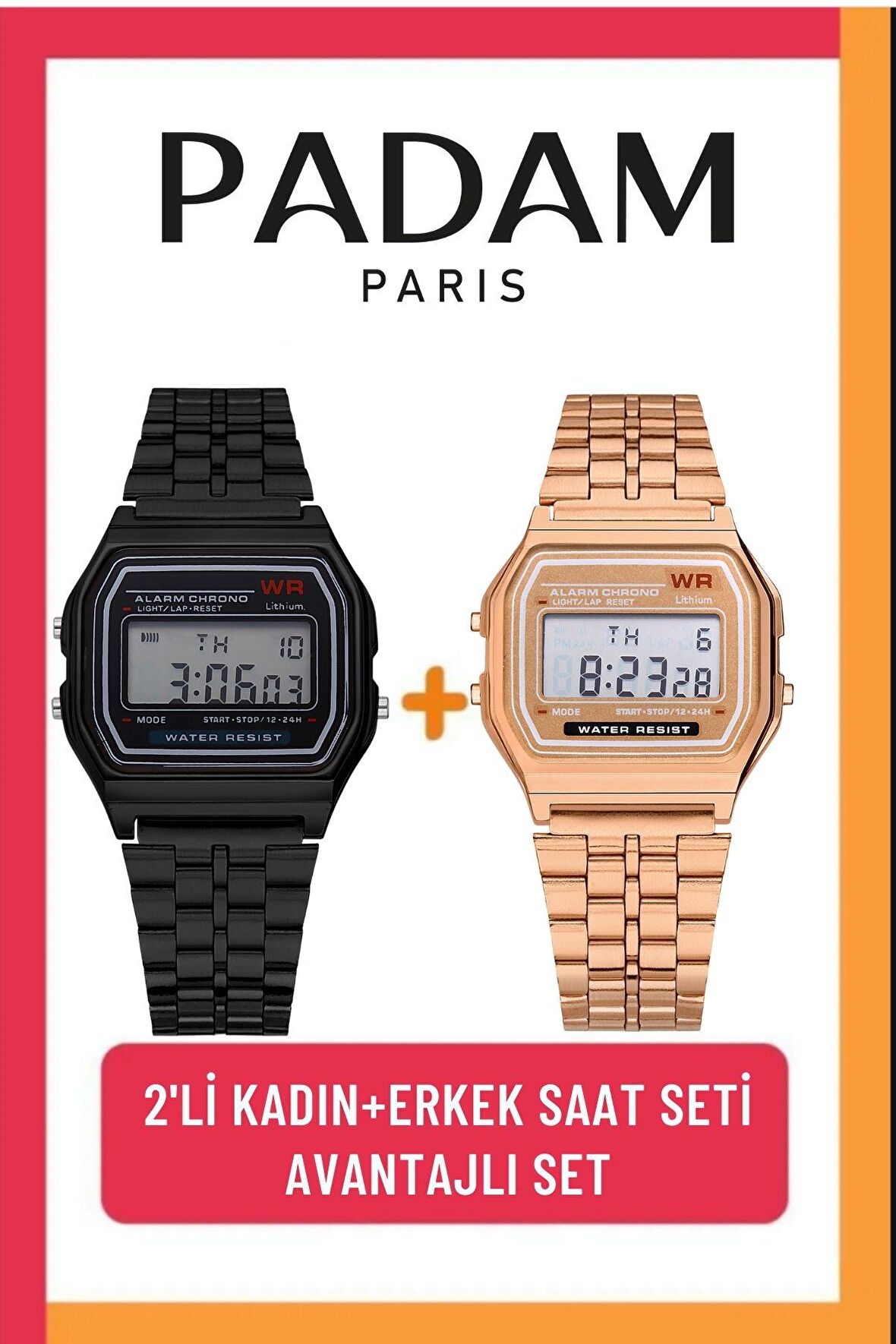 Padam Paris Retro 2'li Unisex Kol Saati Seti (Çiftler için hediye seti) PDMS279