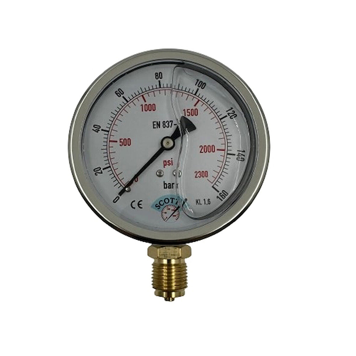 Ø 100 - 0 - 160 BAR 1/2 GLİSERİNLİ ALTTAN ÇIKIŞLI MANOMETRE