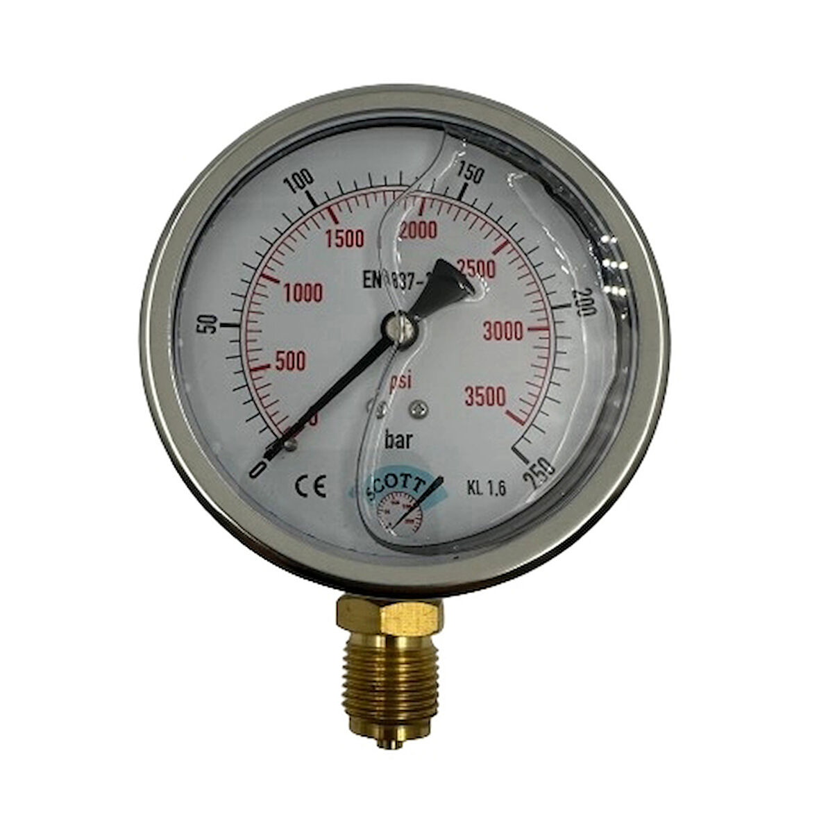 Ø 100 - 0 - 250 BAR 1/2 GLİSERİNLİ ALTTAN ÇIKIŞLI MANOMETRE