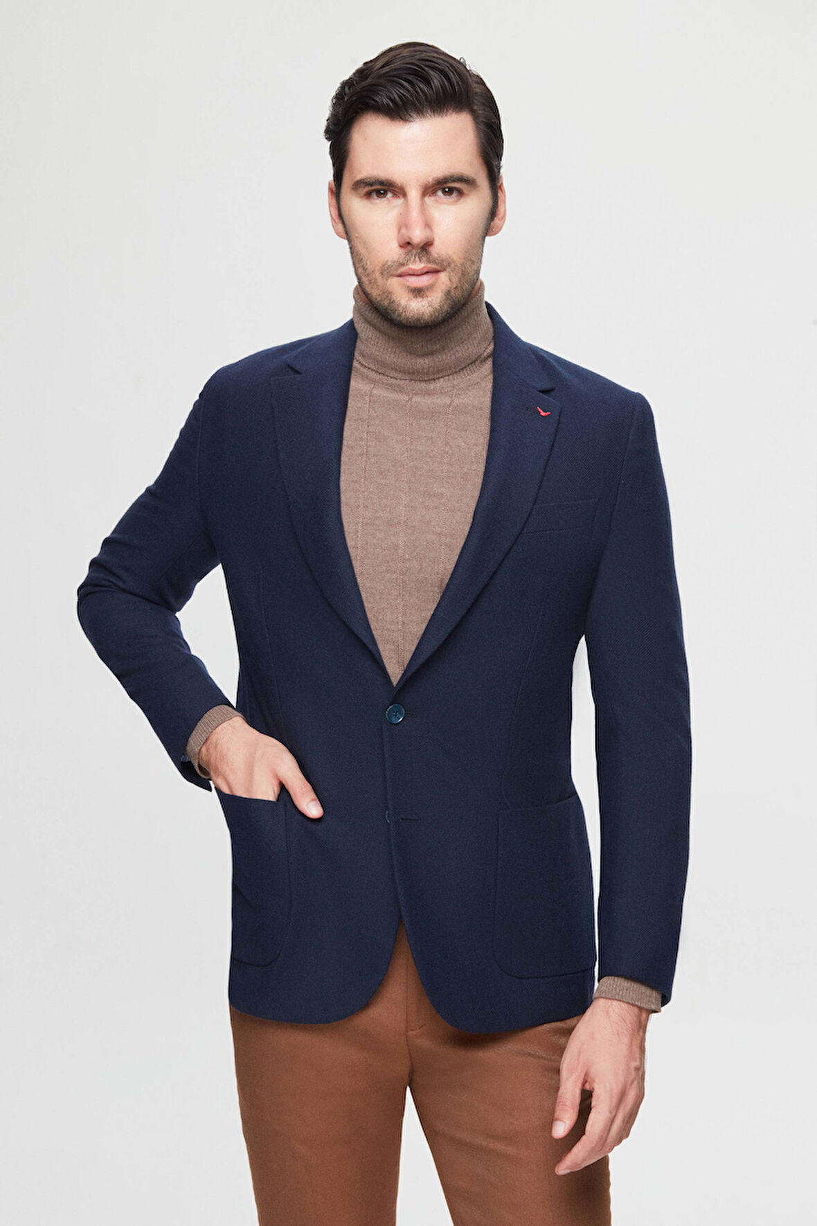 Ds Damat Regular Fit Lacivert Armürlü Çift Yırtmaçlı Yünlü Blazer Kumaş Ceket 3HF04IR224361