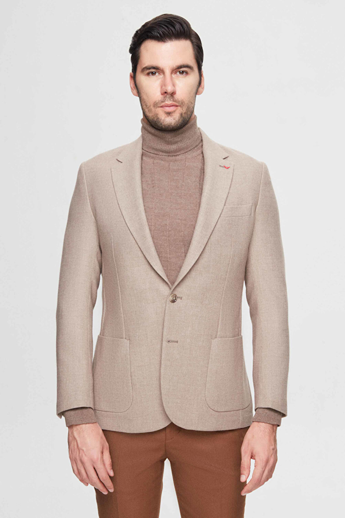 Ds Damat Regular Fit Bej Armürlü Çift Yırtmaçlı Yünlü Blazer Kumaş Ceket 3HF04IR224361