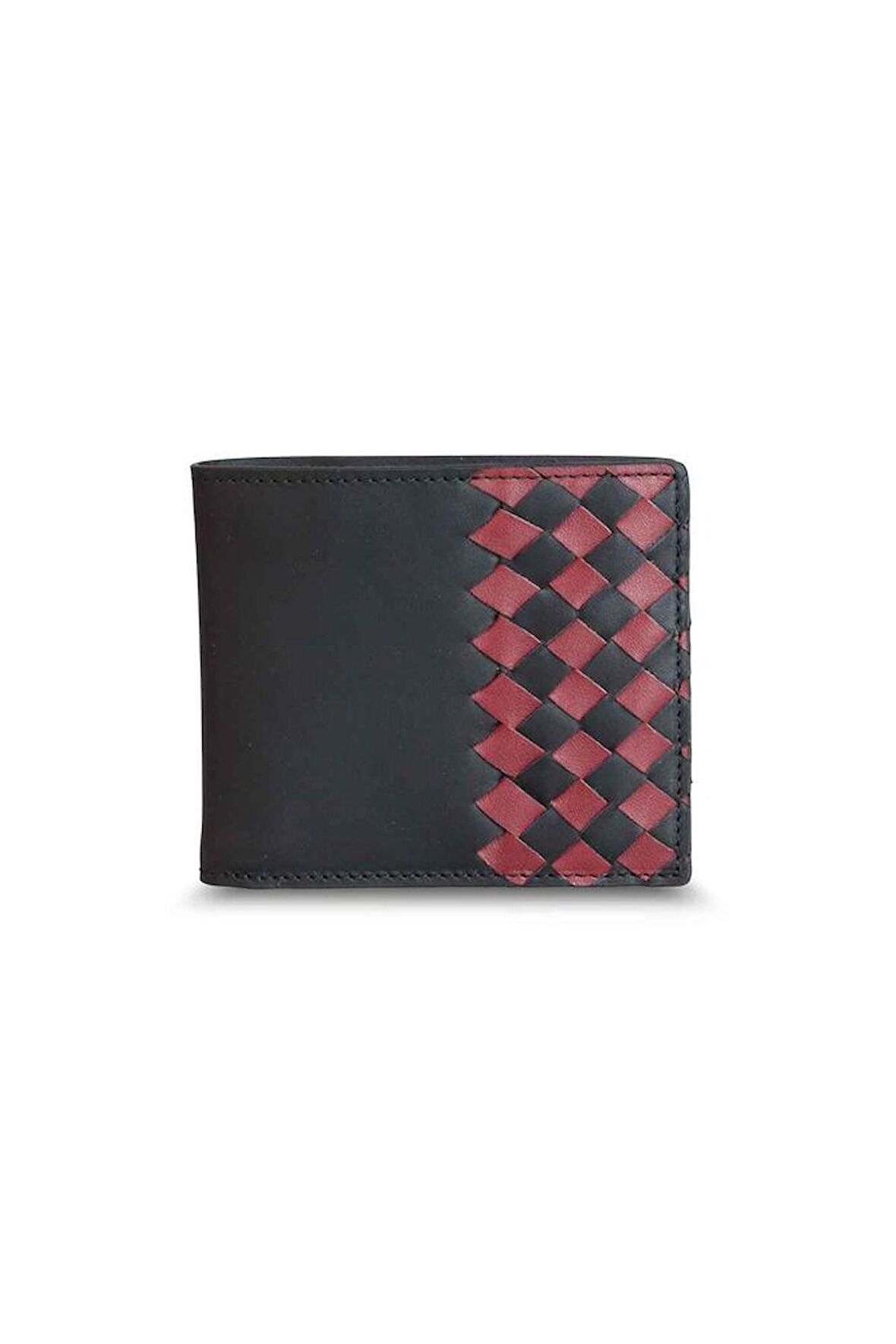 Guard Mat Siyah Kırmızı El Örgüsü Hakiki Deri Erkek Cüzdan P1330