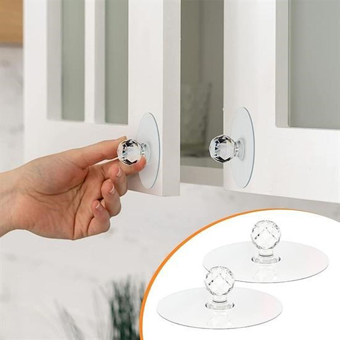 OLLEVRA 2 Adet Kristal Kendiliğinden Güçlü Yapışkanlı Kulp Askısı Tutma Kolu