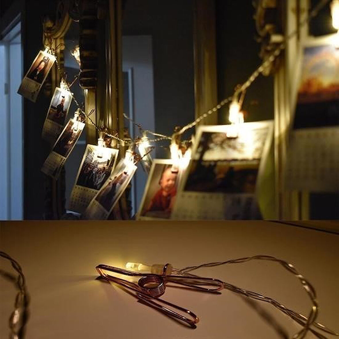 OLLEVRA Bakır Renkli Led Işıklı Fotoğraf Asma Işık Süsleme Mandalları