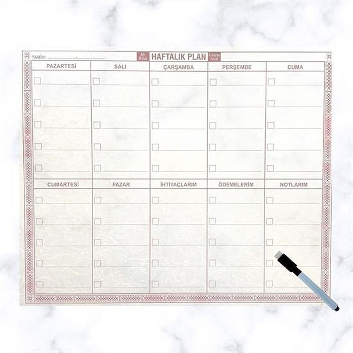 OLLEVRA Şeffaf Kendiliğinden Yapışkanlı Kalemli Haftalık Planlayıcı 40cm-50cm