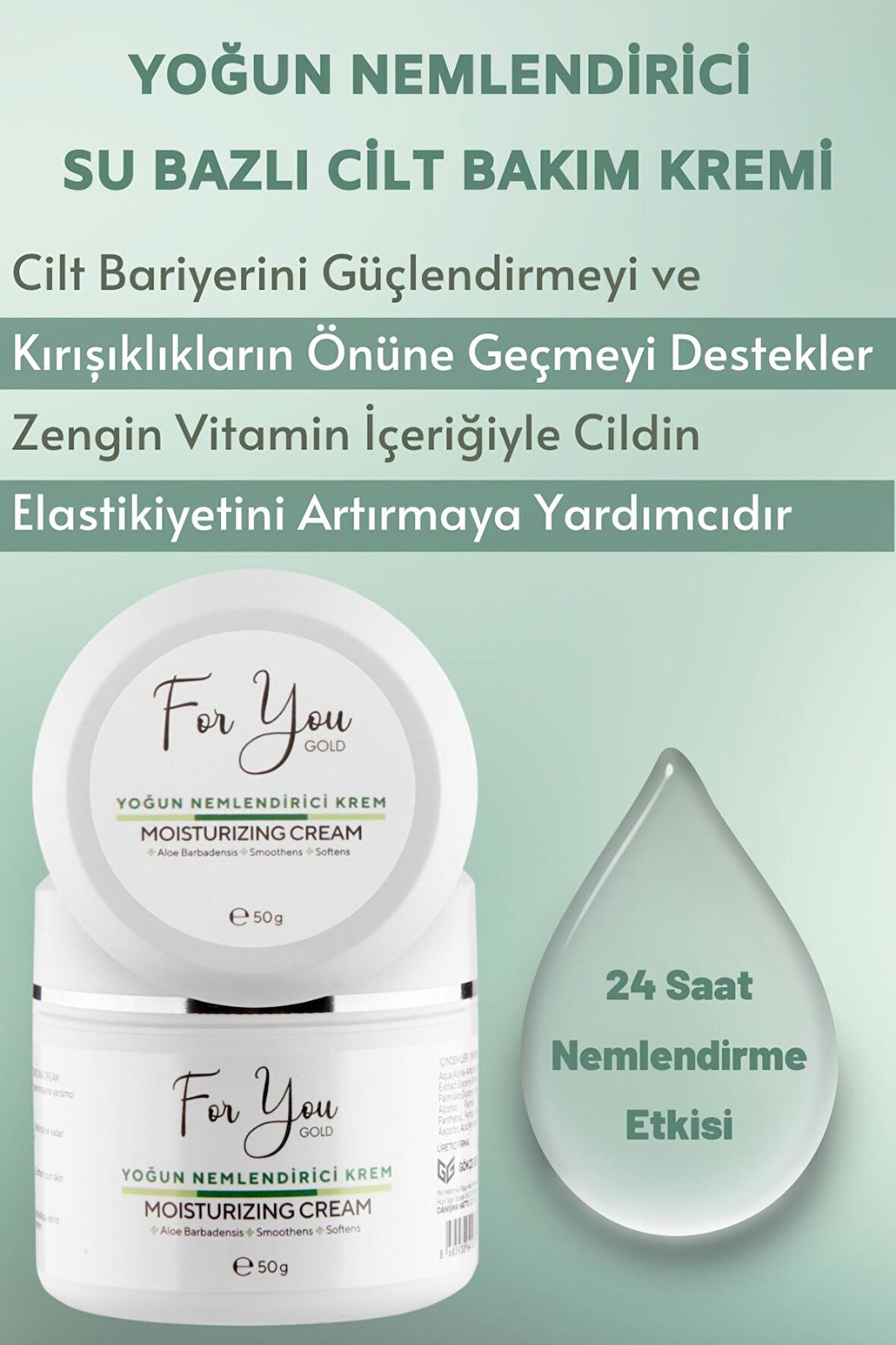 Yoğun Nemlendirici Su Bazlı Bakım Kremi (Aloe Vera & Hyaluronic Acid Moisturizing Cream 50ml)