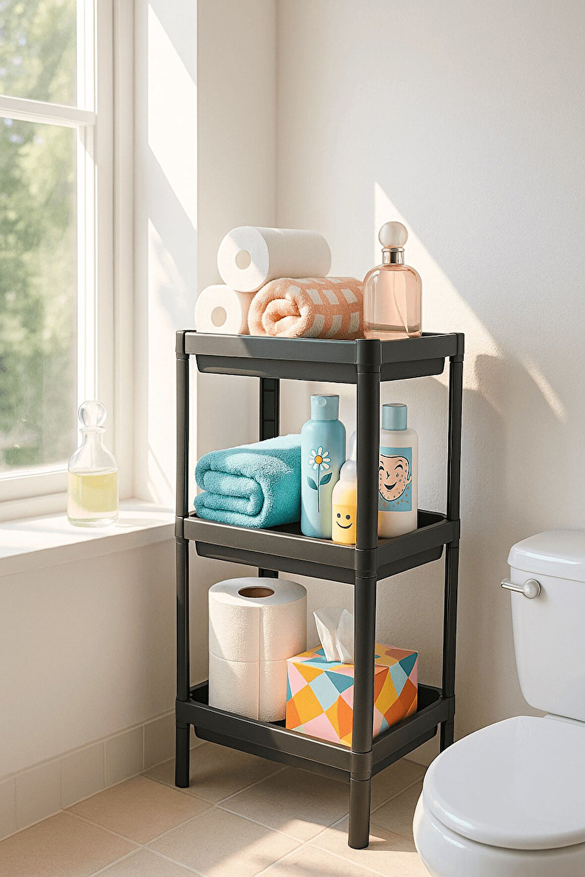 Flex Elite Pro 3 Katlı Mat Siyah Modüler Dikdörtgen Raf Ünitesi – Mutfak Rafı, Banyo Düzenleyici ve 