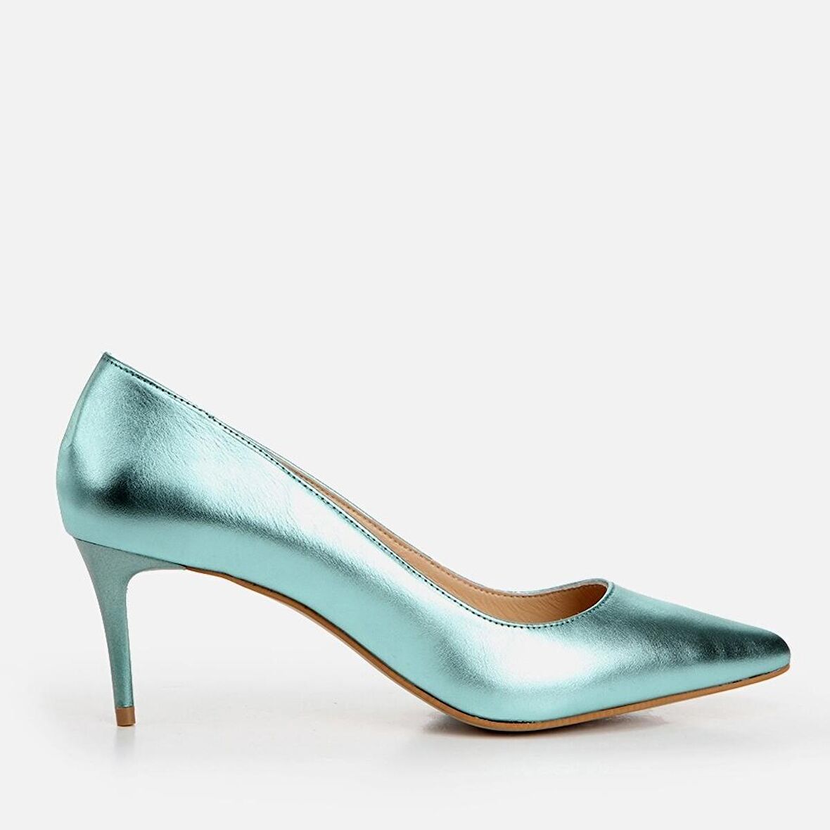 Hakiki Deri Açık Yeşil Kadın Stiletto